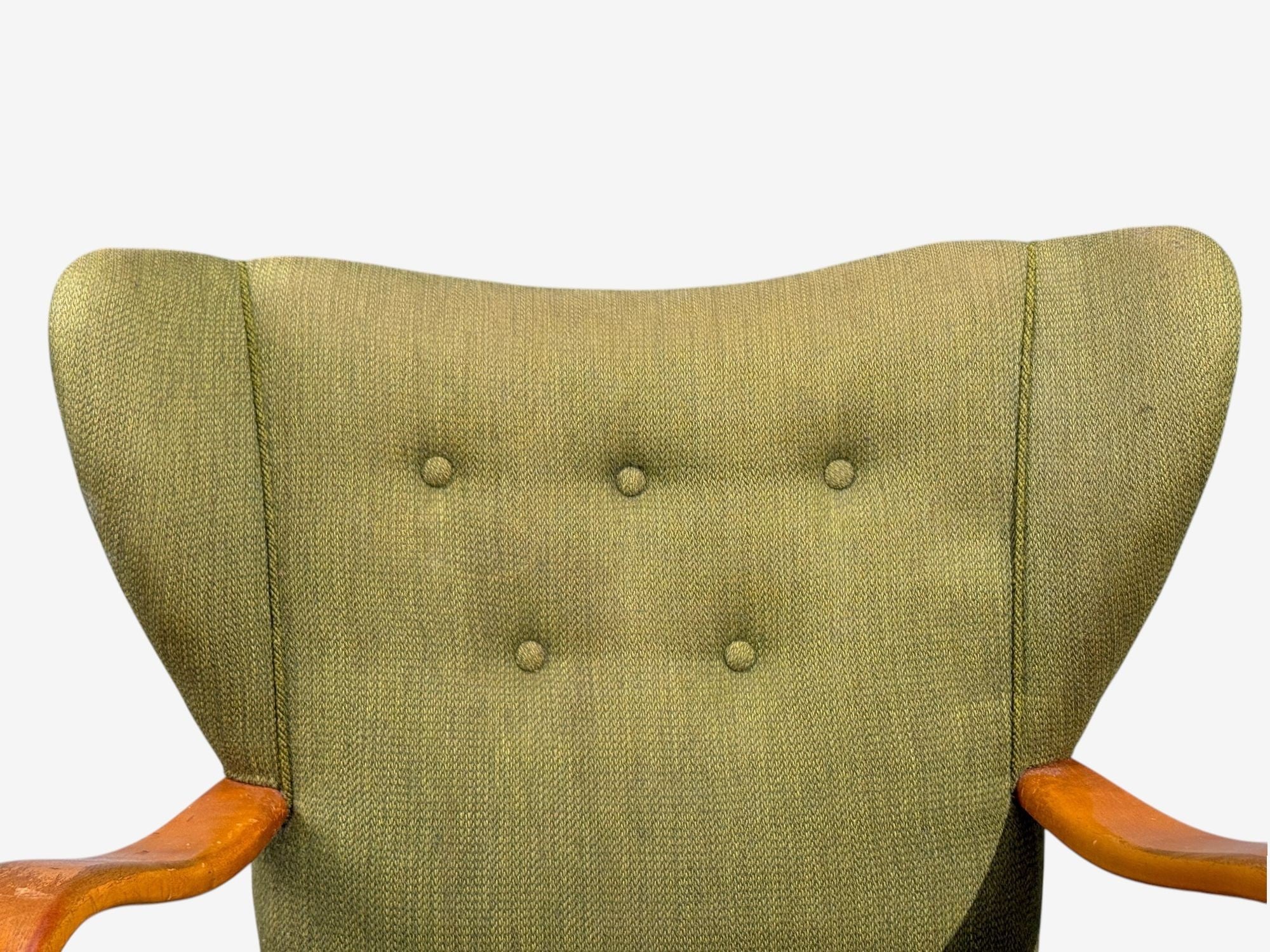 Swedish Modern, Lounge Chairs, Elm, Green Fabric, Sweden, 1930s