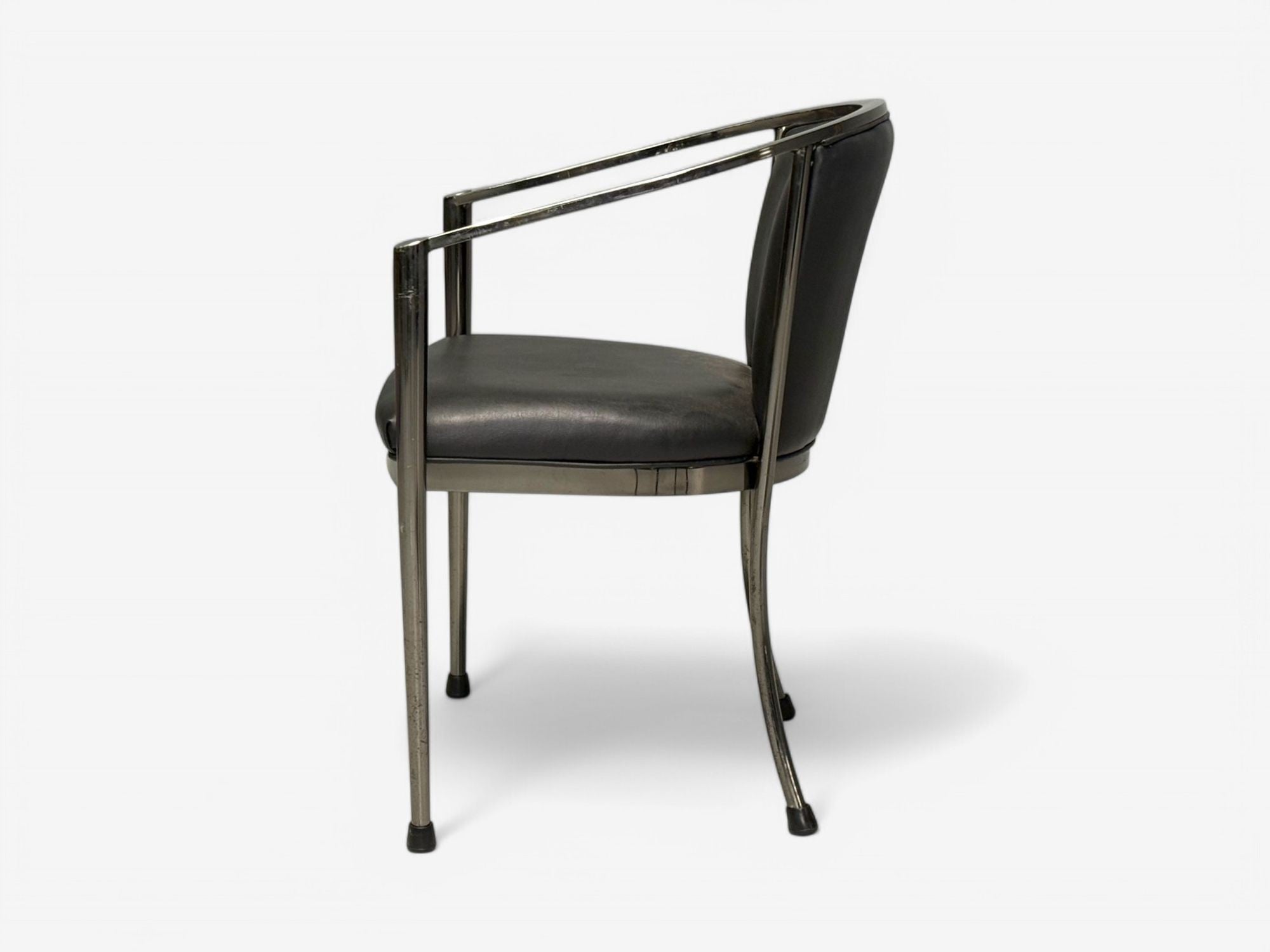 Karl Springer Style, Mid-Century Modern, Gunmetal, Leather, Armchairs, 20th c.