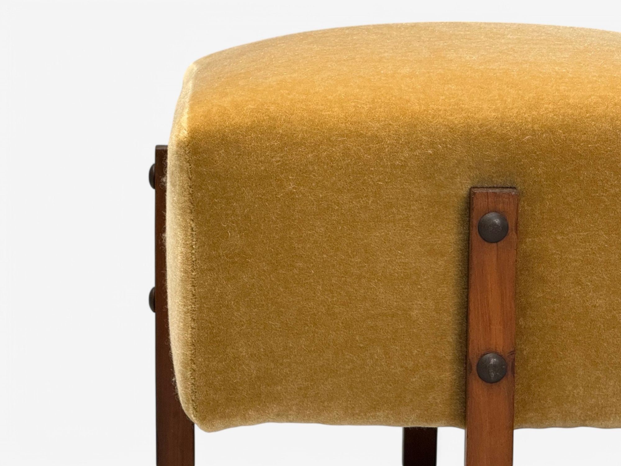Italian Mid-Century Modern, Stained Wood, Camel Mohair, Ottomans, Italy, 1960s