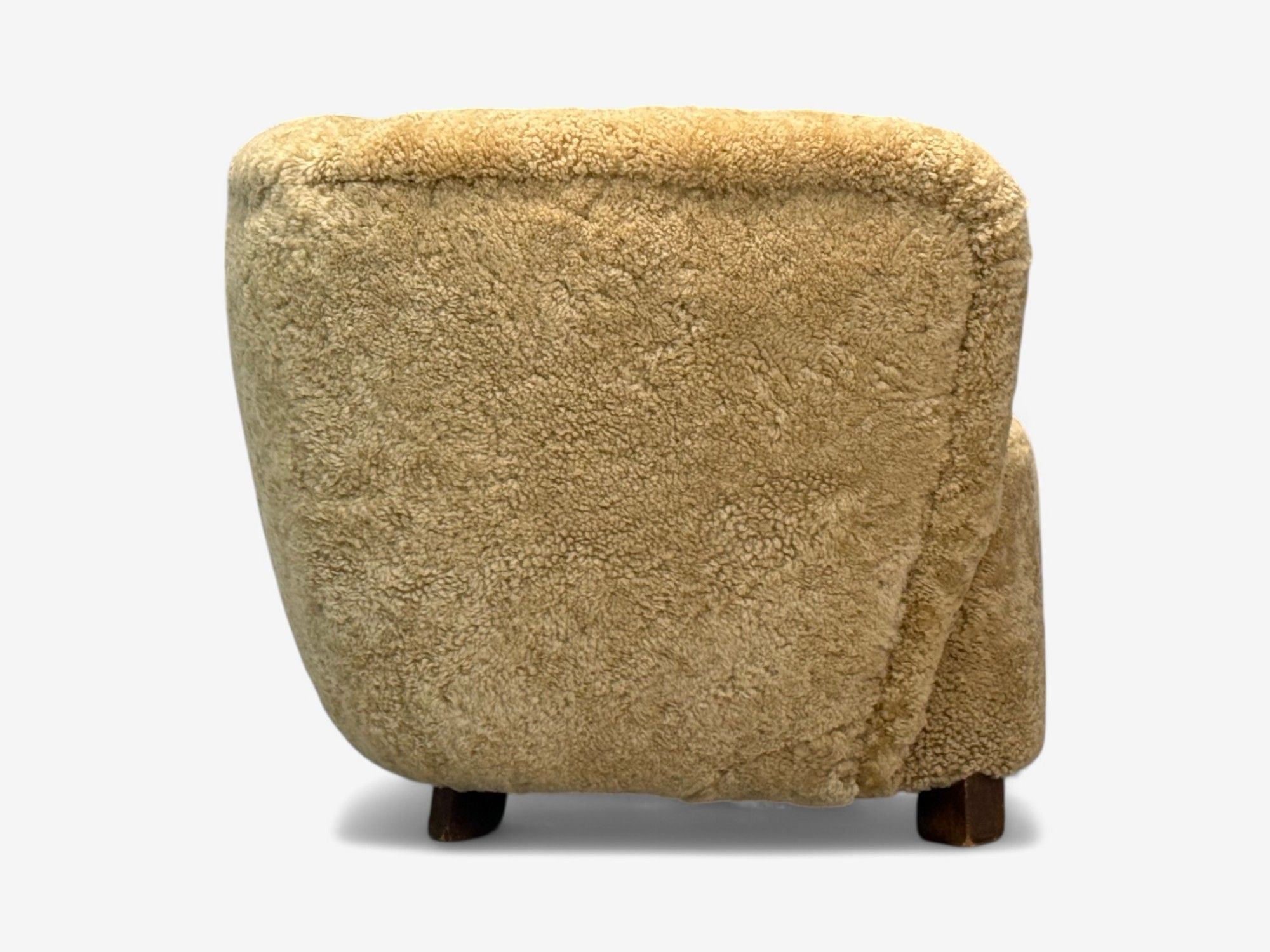 Danish Modern, Beech, Honey Sheepskin, Banana Style Tub Chair, Denmark, 1930s