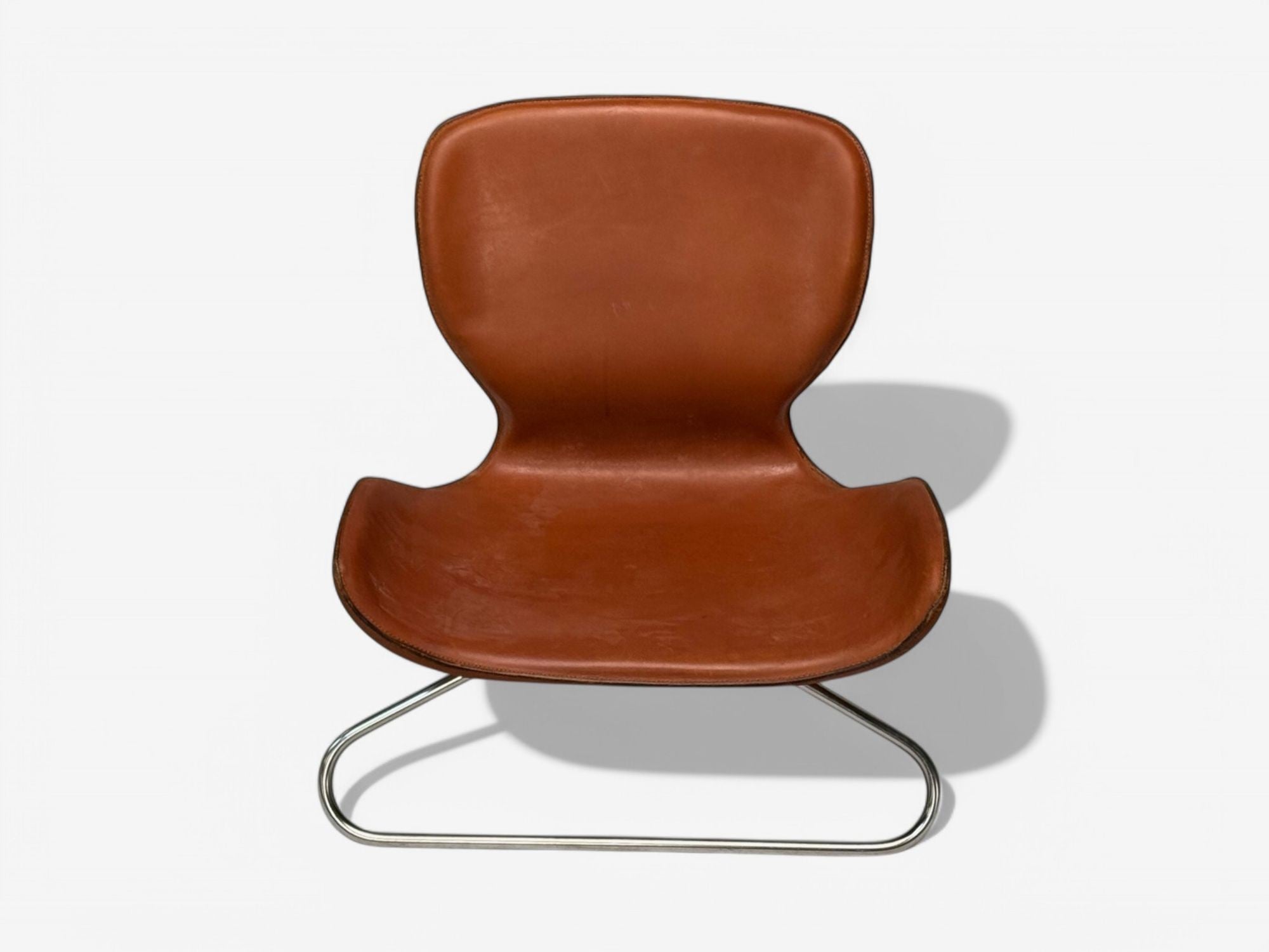 KOI, Modern, Cognac Leather, Nickel, K-3 Low Lounge Chairs, England, 2000s