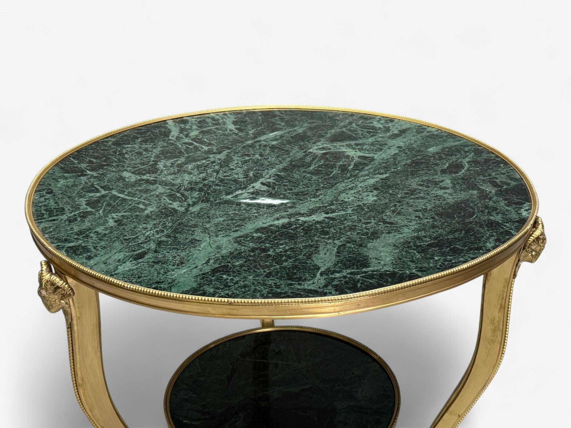 Louis XVI Style, Hollywood Regency, Bronze, Green Marble, Gueridons, 20th c.