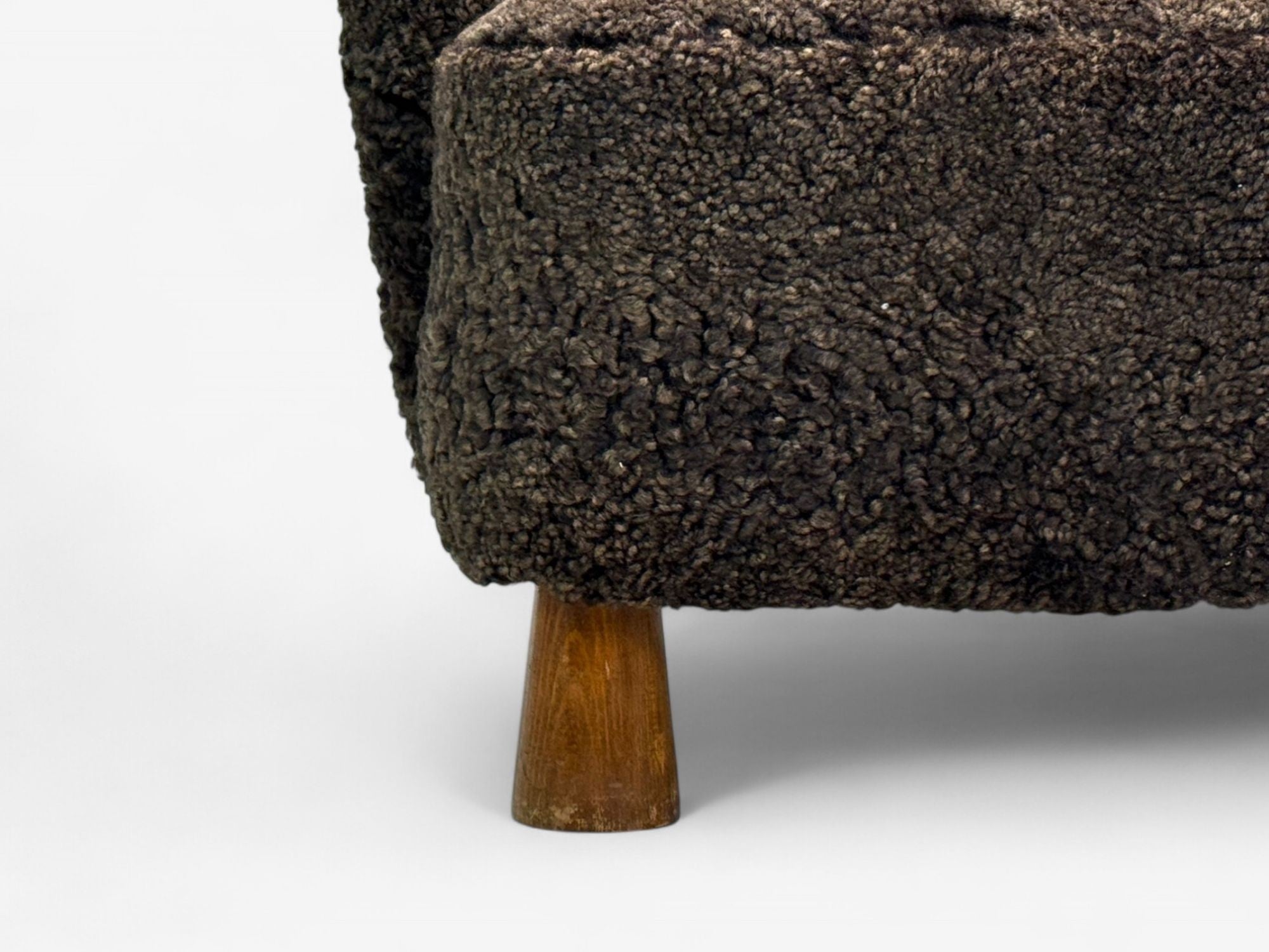 Danish Mid-Century Modern, Beech, Brown Sheepskin, Sofa, Denmark, 1930s