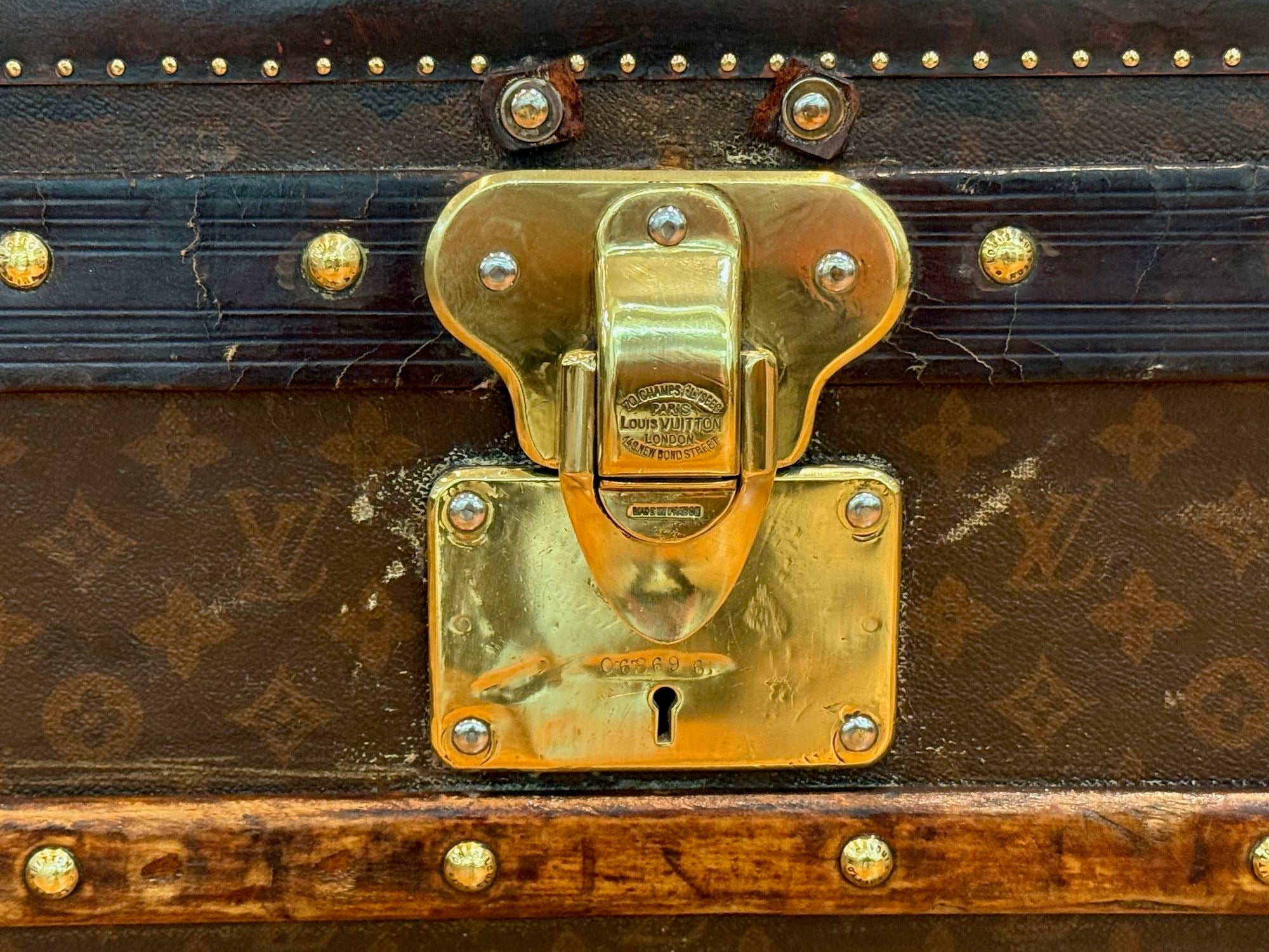 Louis Vuitton, Brown Leather, Monogram Canvas, Vintage Steamer Trunk, France