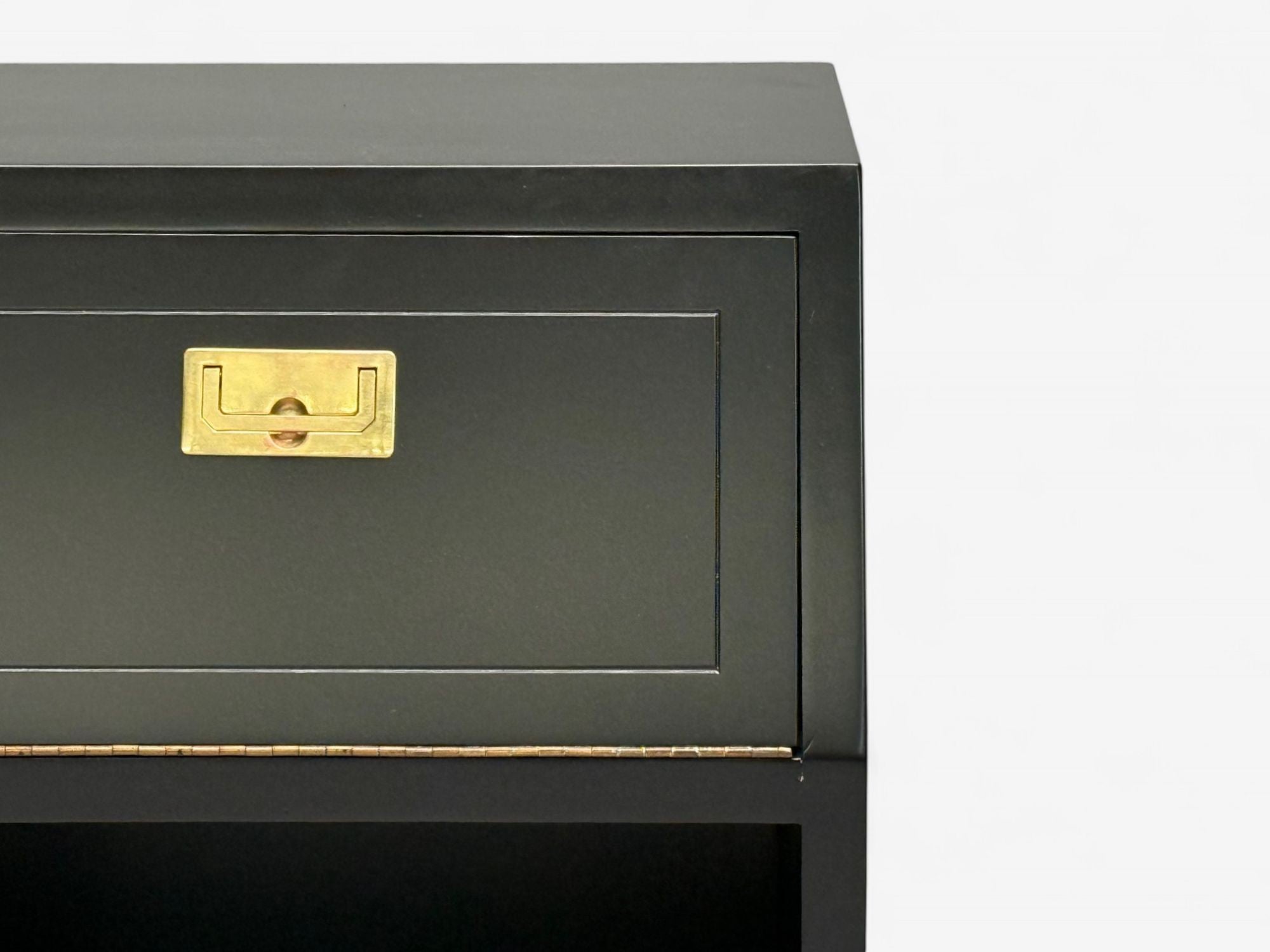Henredon, Mid-Century Modern, Black Lacquer, Campaign Nightstands, 1960s