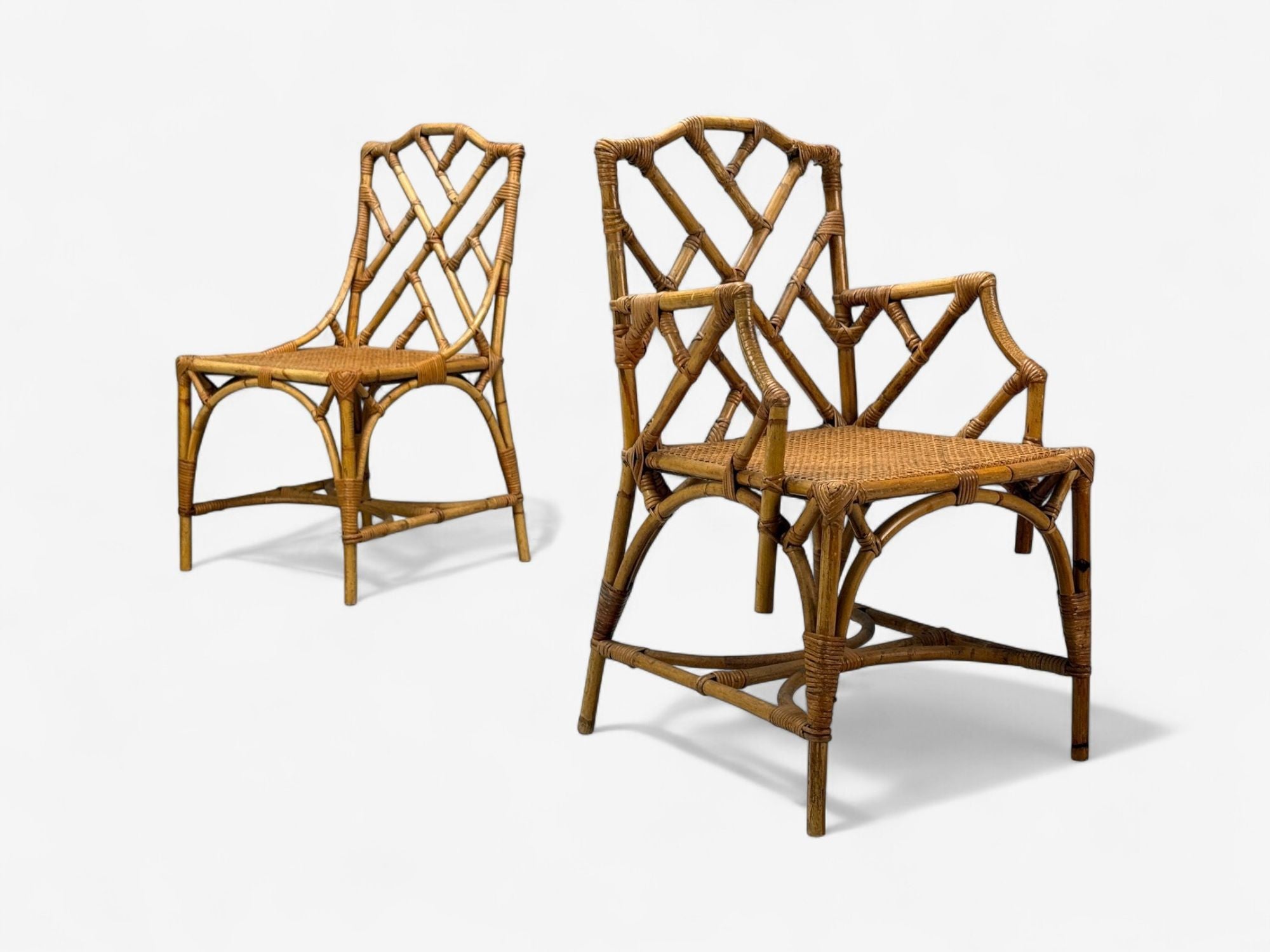 Dal Vera, Italian Modern, Bamboo, Cane, Six Dining Chairs, Italy, 1950s