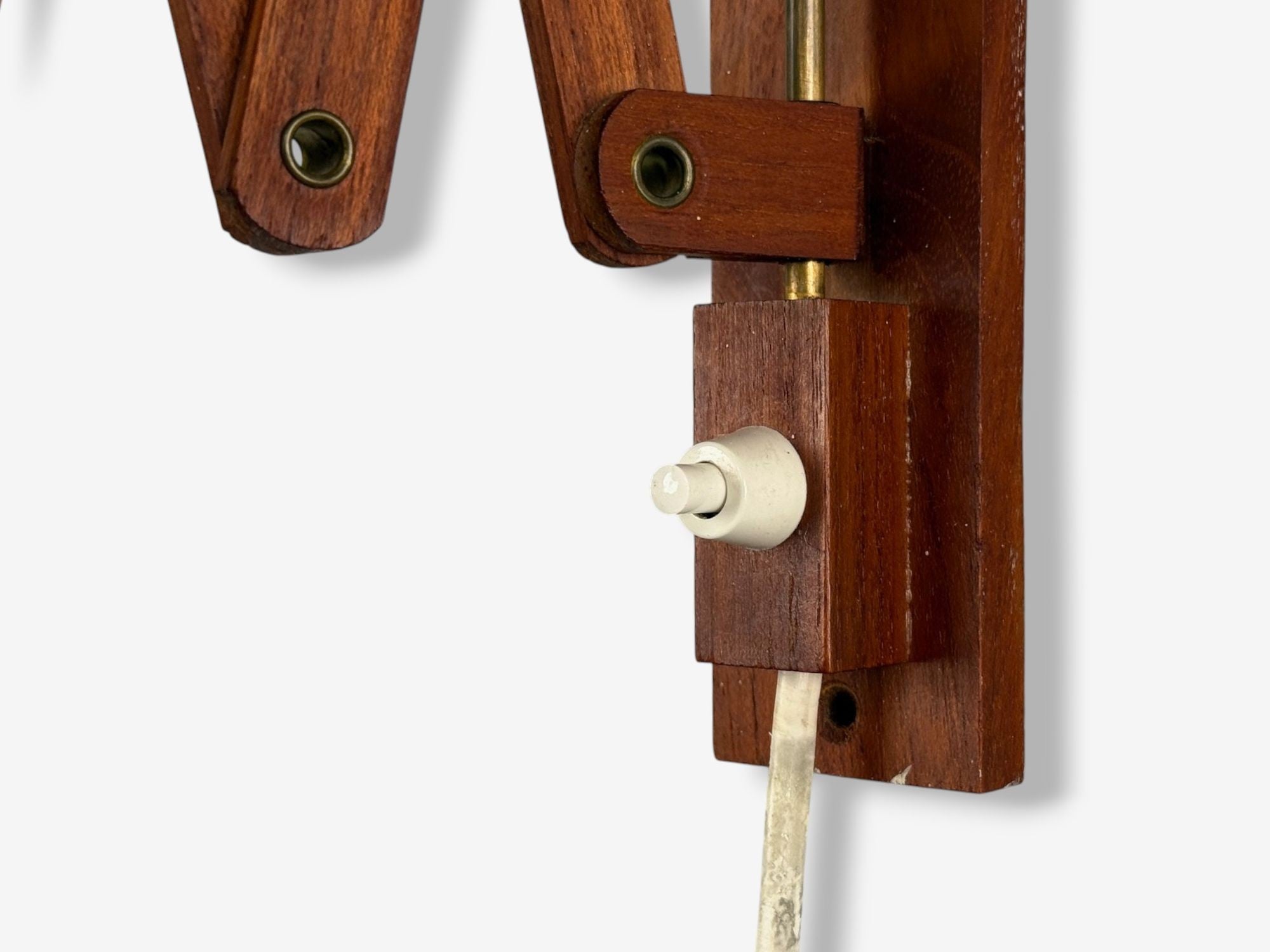 Aro Leuchten, Teak, Brass, Fabric, Scissor Wall Light, Germany, 1960s