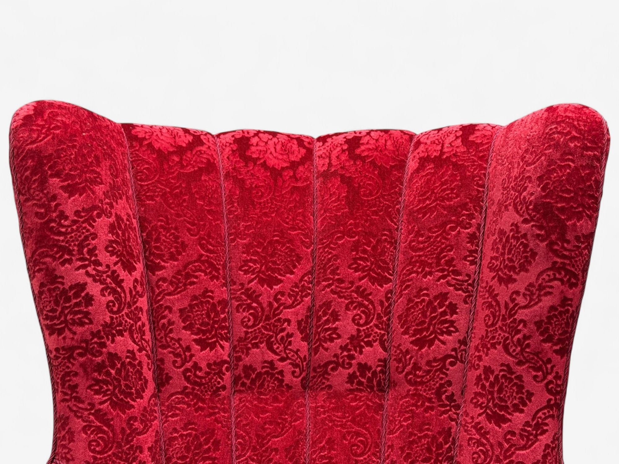 Danish Cabinetmaker, Red Damask, Wood, Lounge Chair, Denmark, 1950s