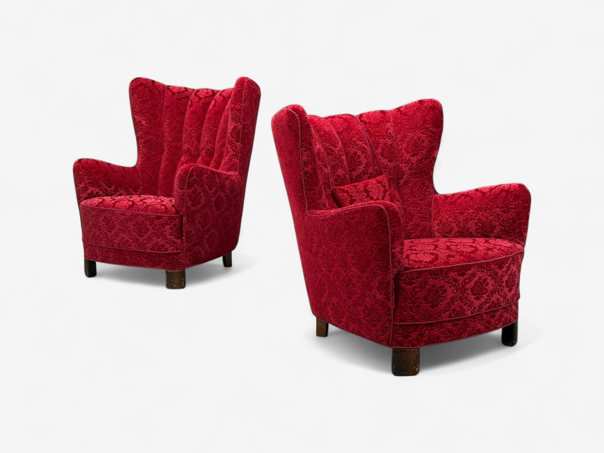 Danish Modern, Fabric, Wood, His and Hers Lounge Chairs, Denmark, 1960s