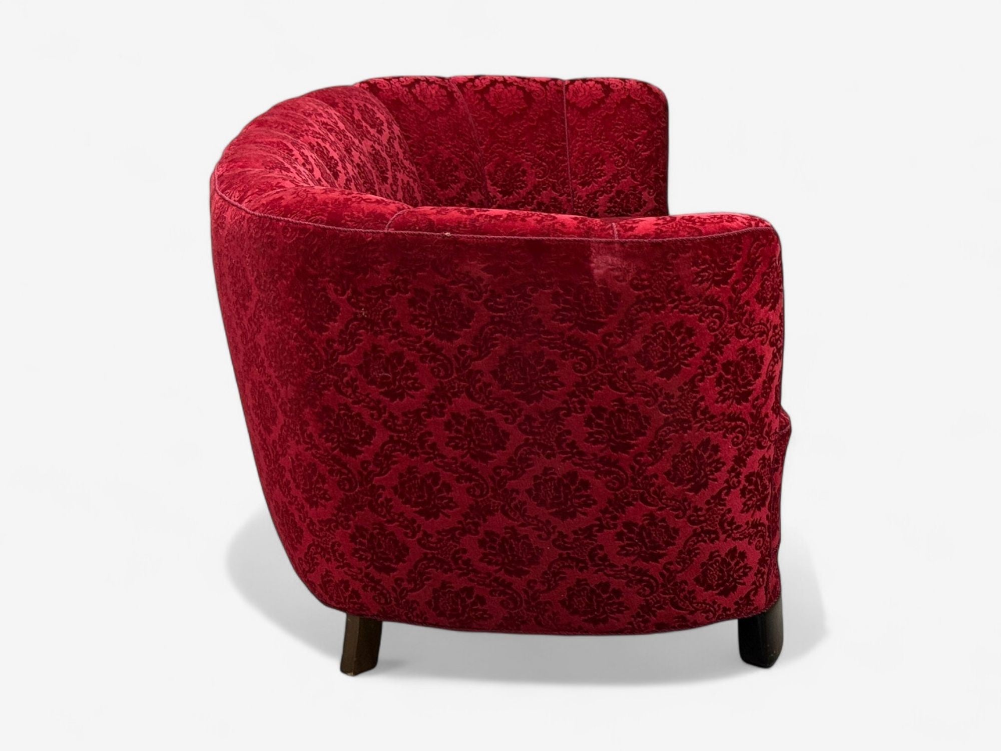 Danish Cabinetmaker, Oak, Fabric, Curved Banana Sofa, Denmark, 1960s