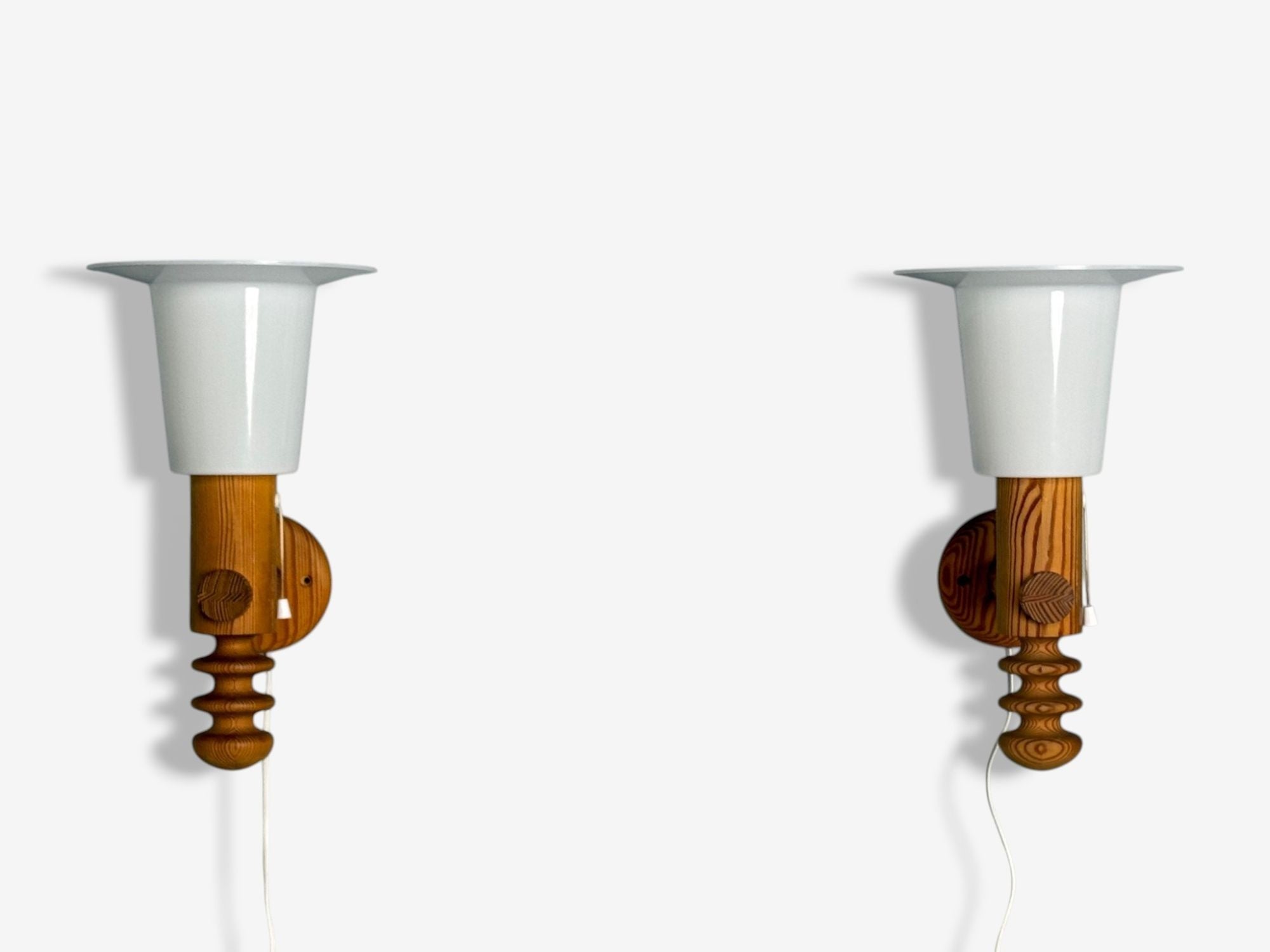 Uno Kristiansson, Swedish Modern, Pine, Fabric, Large Sconces, Sweden, 1970s