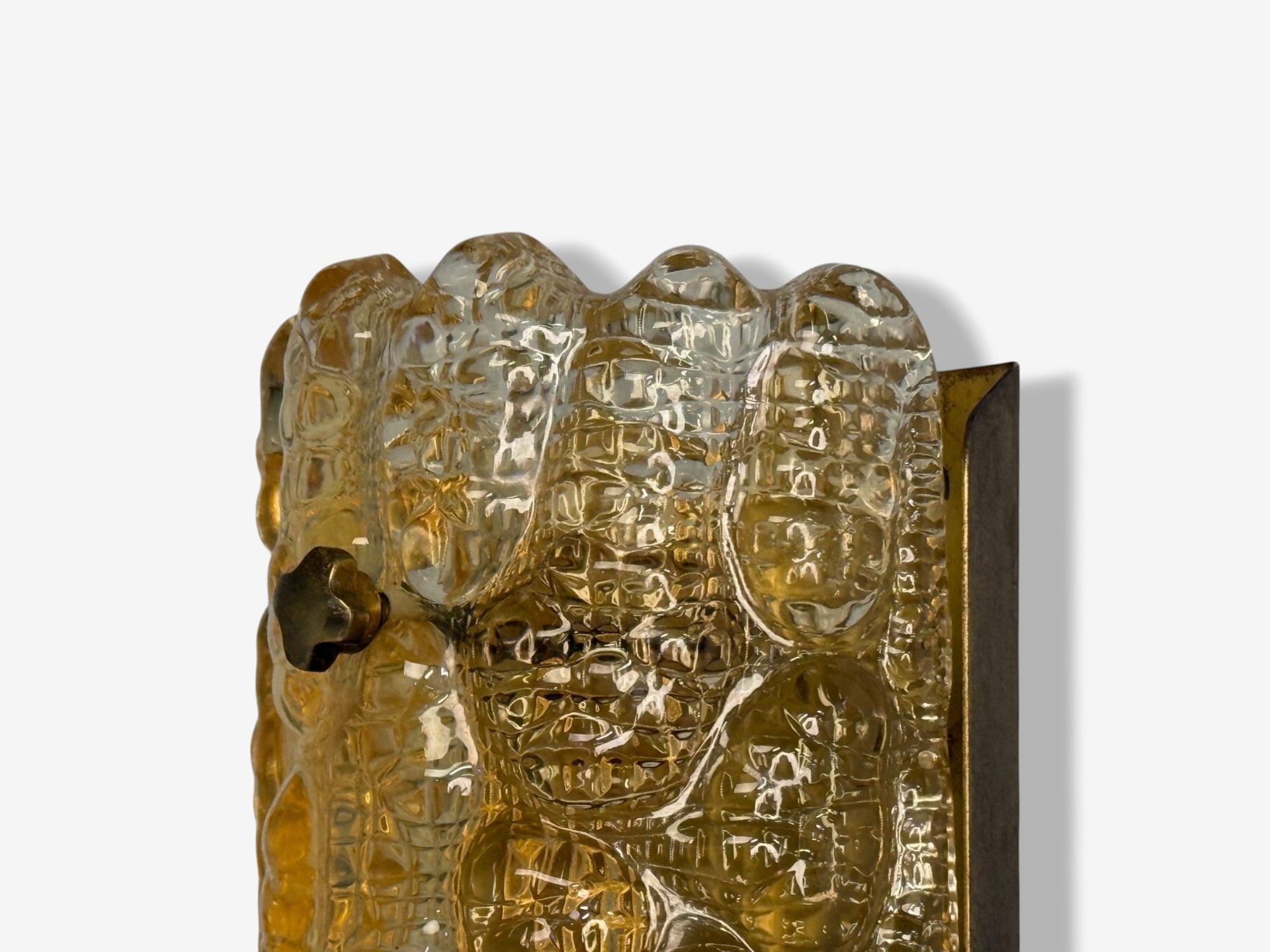 Lyfa, Textured Glass, Patinated Brass, Wall Light, Sweden, 1970s