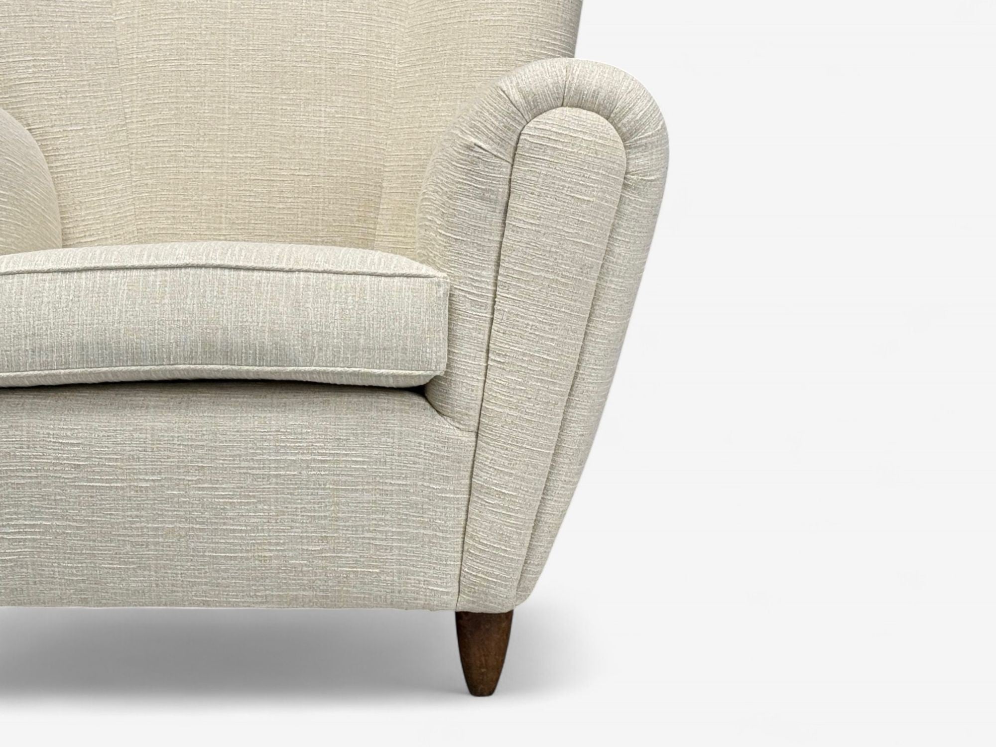 Italian Modern, Stained Wood, Beige Tweed Fabric, Club Chairs, Italy, 1940s