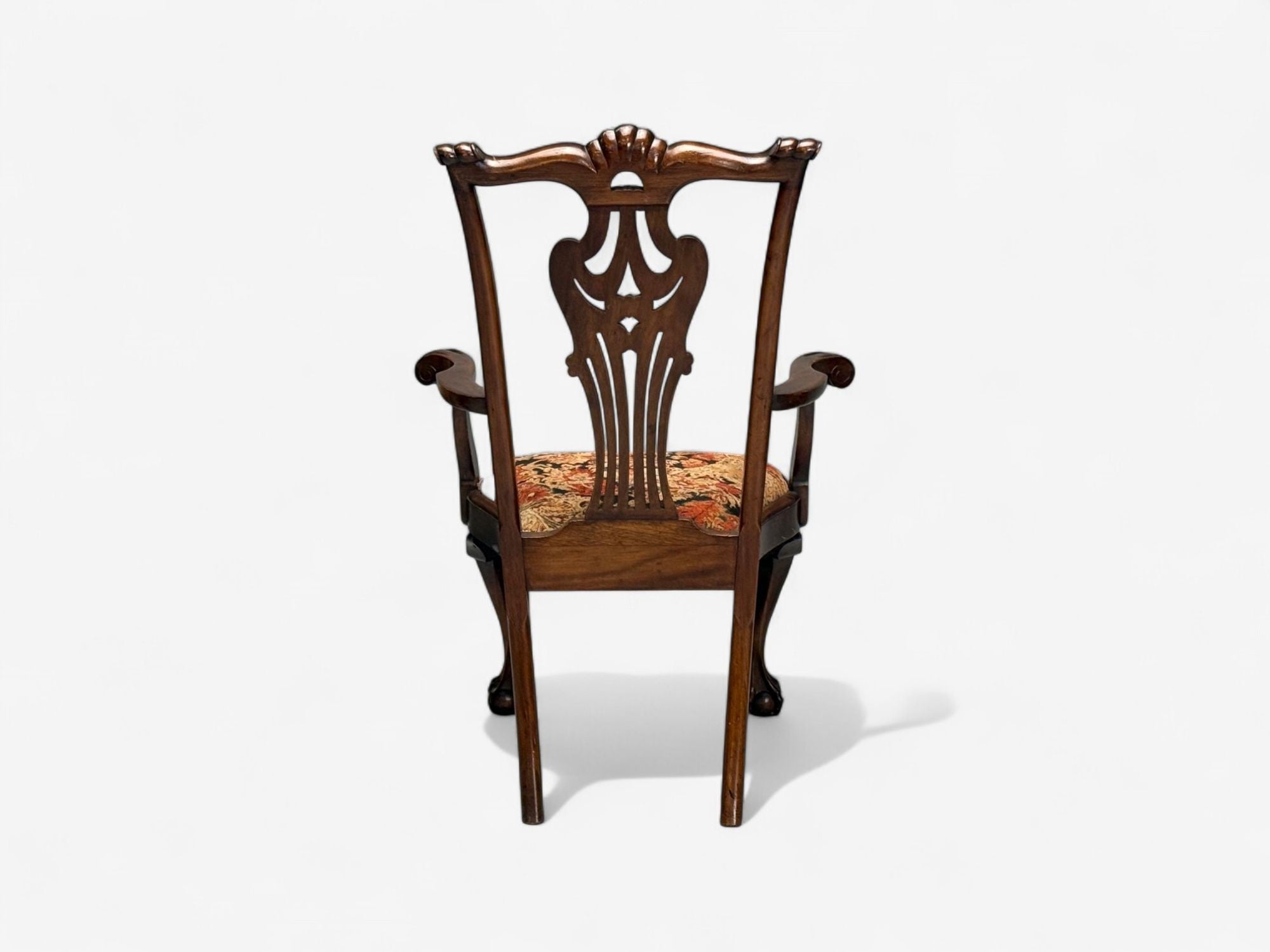 Georgian, Mahogany, Fabric, Six Chippendale Dining Chairs, England, 1960s
