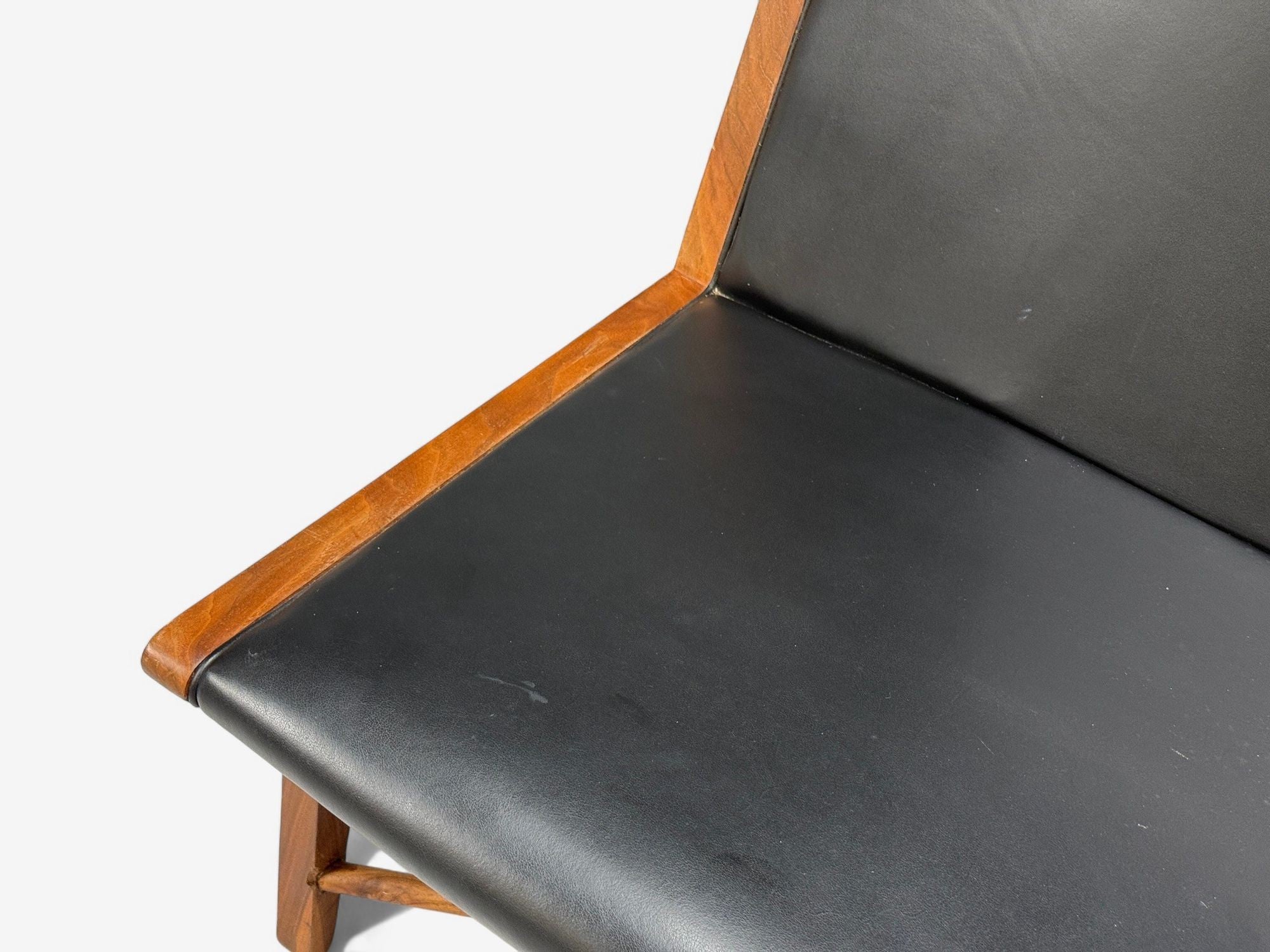 Hans J. Wegner Style, Teak, Leatherette, Settee, Denmark, 1950s