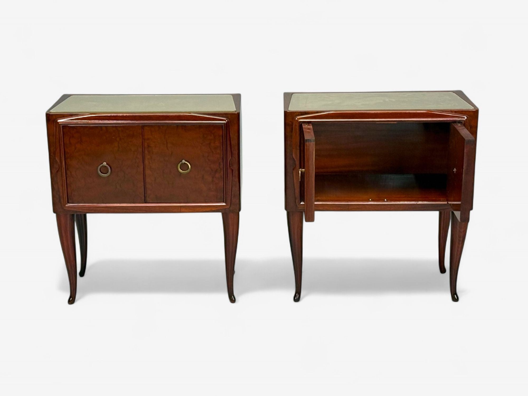 Osvaldo Borsani attr., Exotic Wood, Glass, Brass, Nightstands, Italy, 1960s