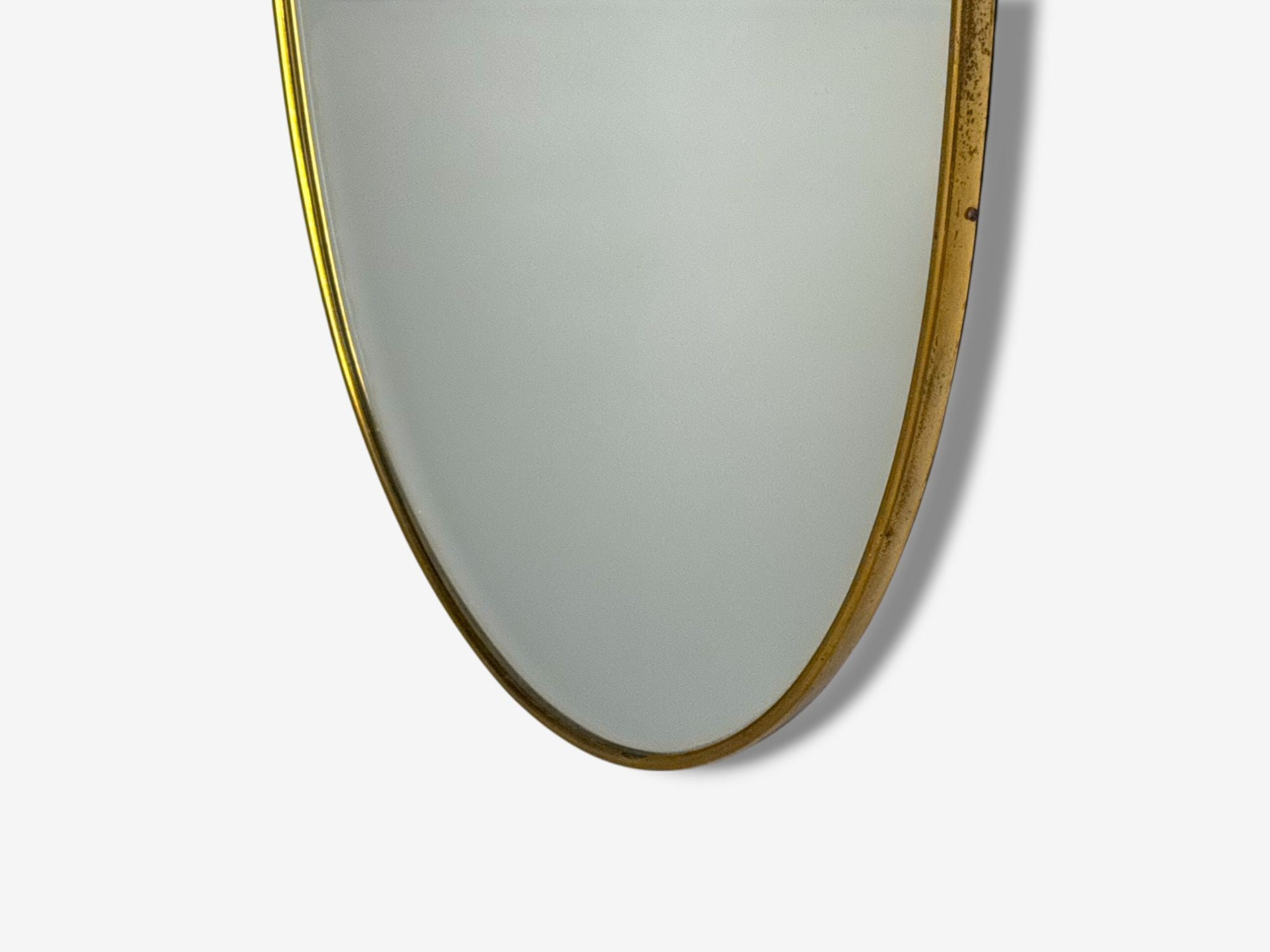 Italian Modern, Brass, Glass, Shield Wall Mirror, Italy, 1950s