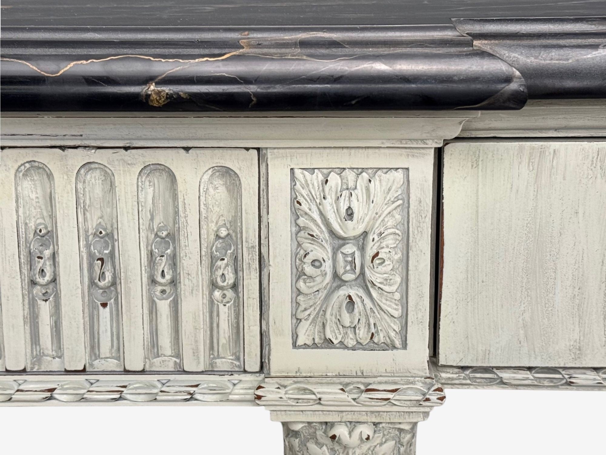 Gustavian Louis XVI Style, White Painted Console Table, France, Marble, 1910