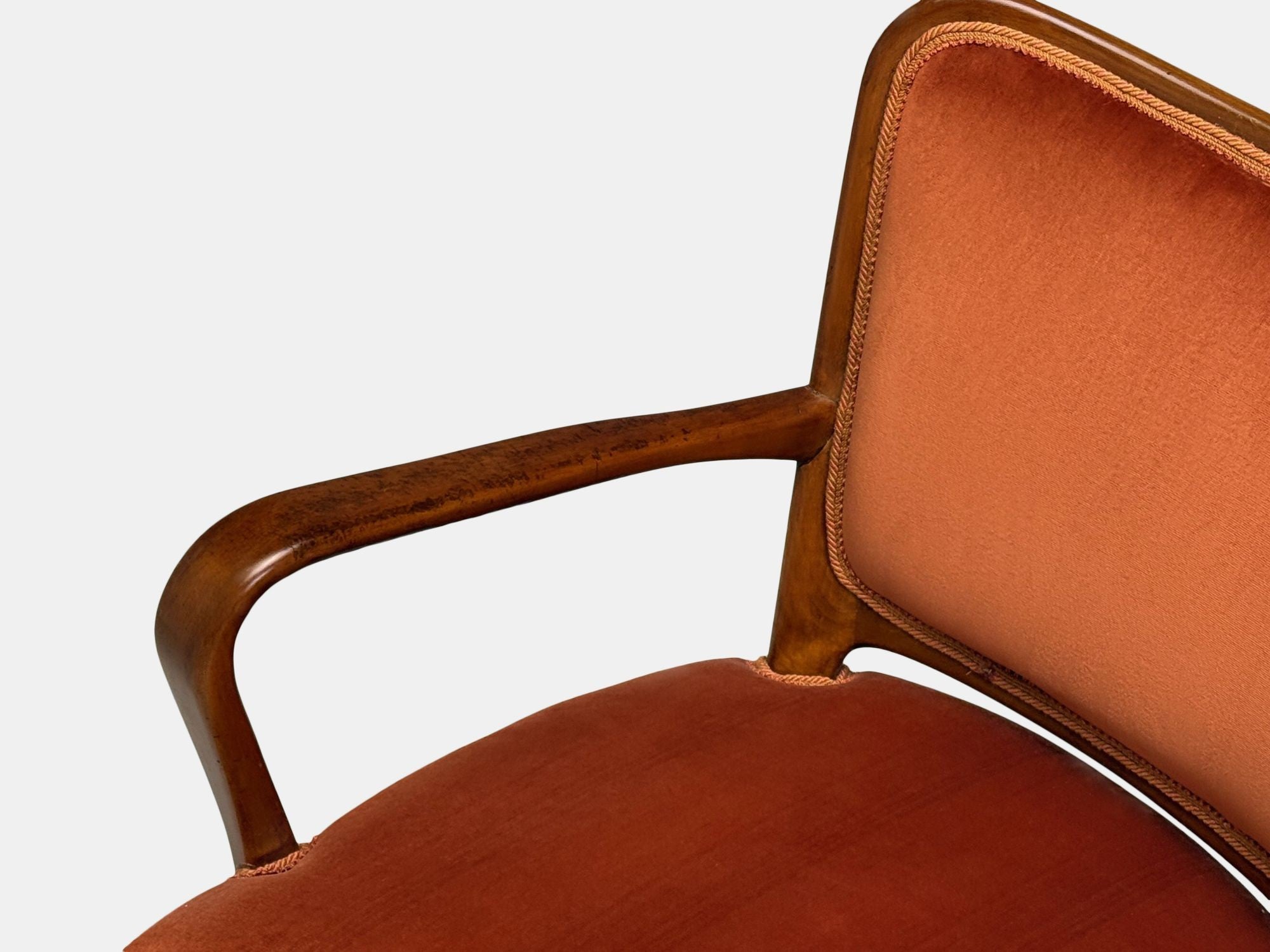 Osvaldo Borsani, Italian Modern, Cherrywood, Velvet, Armchair, Italy, 1950s