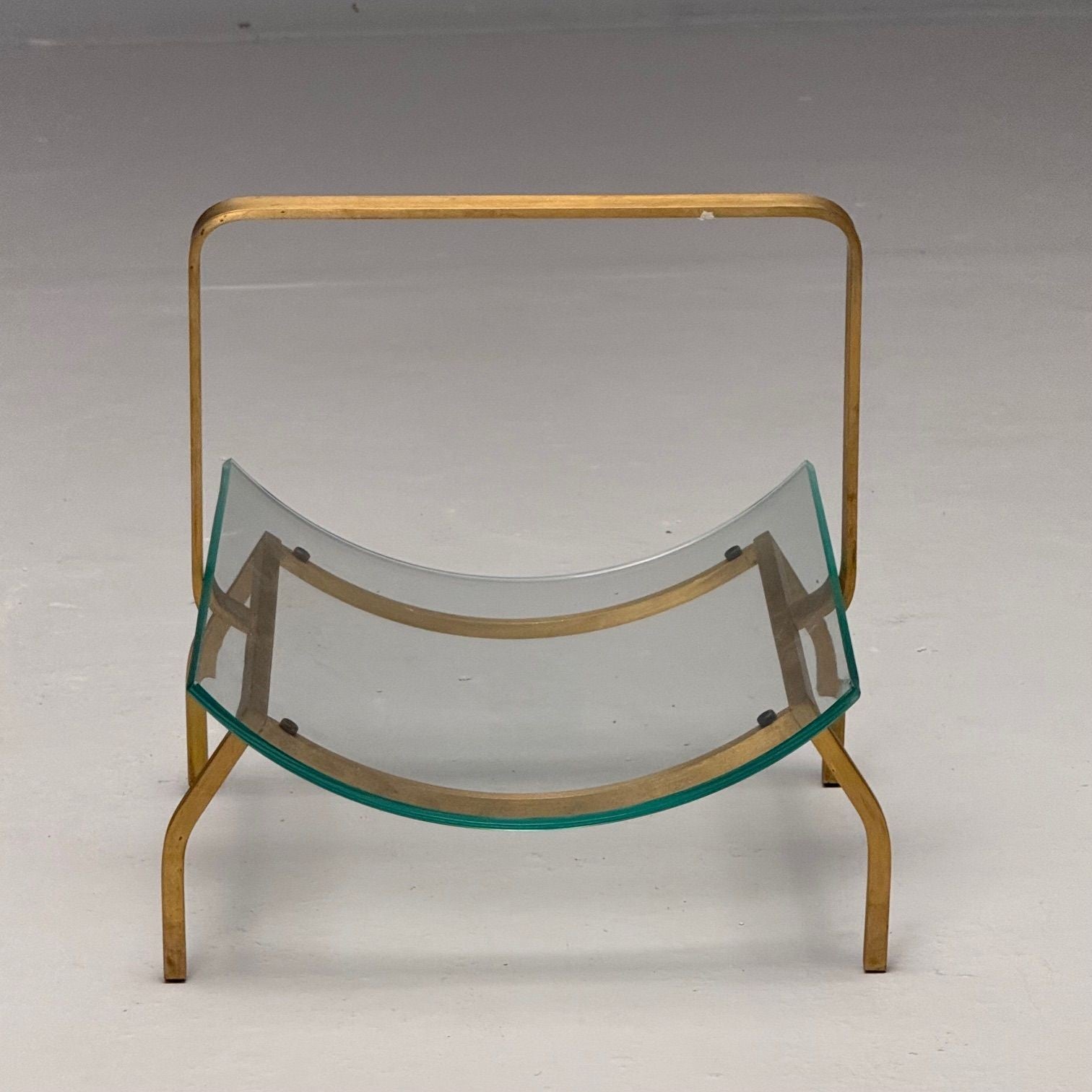 Fontana Arte, Italian Mid-Century Modern, Magazine Rack, Brass, Glass, 1970s