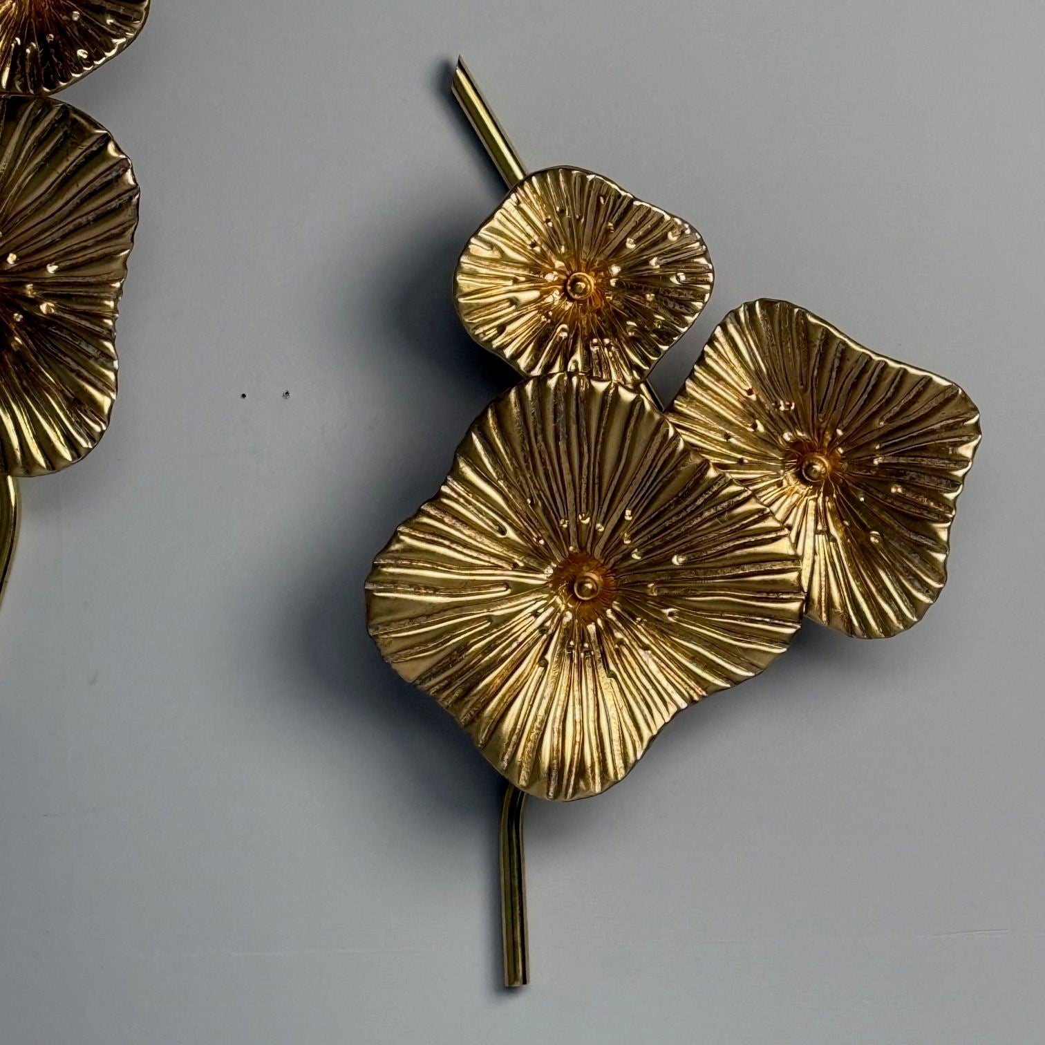 Contemporary, Italian Modern, Flower Sconces, Murano Glass, Gold Leaf, Brass