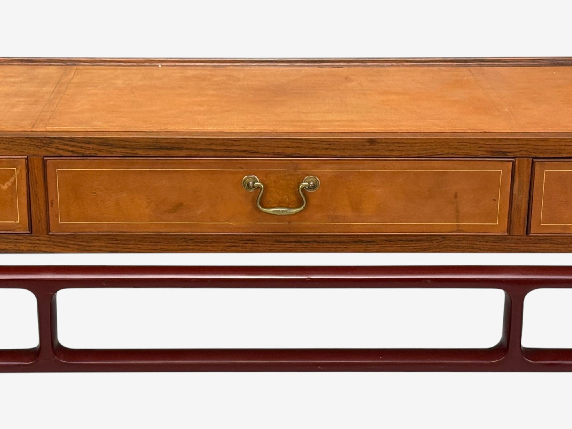 Frits Henningsen attr., Rosewood, Leather, Brass, Console Table, Denmark, 1950s