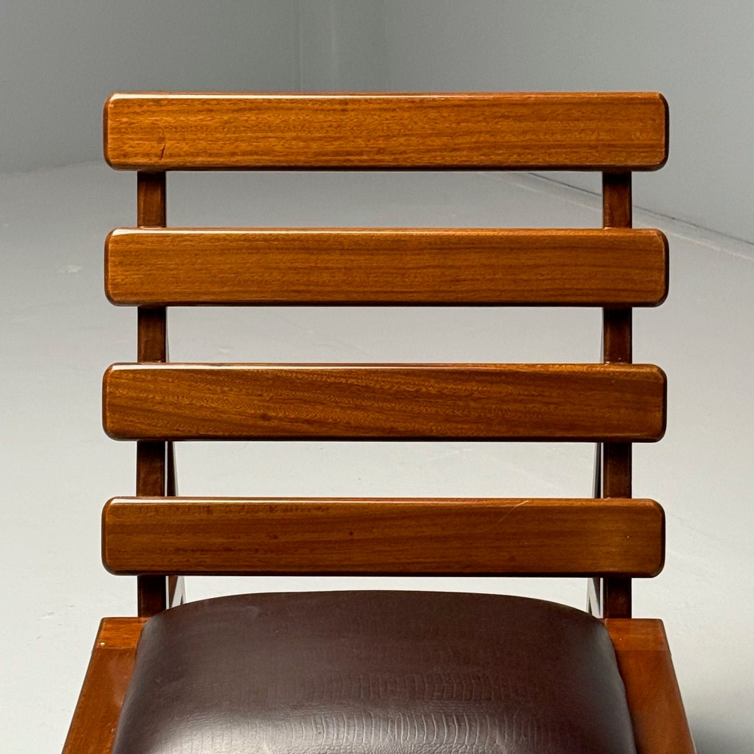 Brazilian Mid-Century Modern, Sculptural Lounge Chairs, Mahogany, Leather