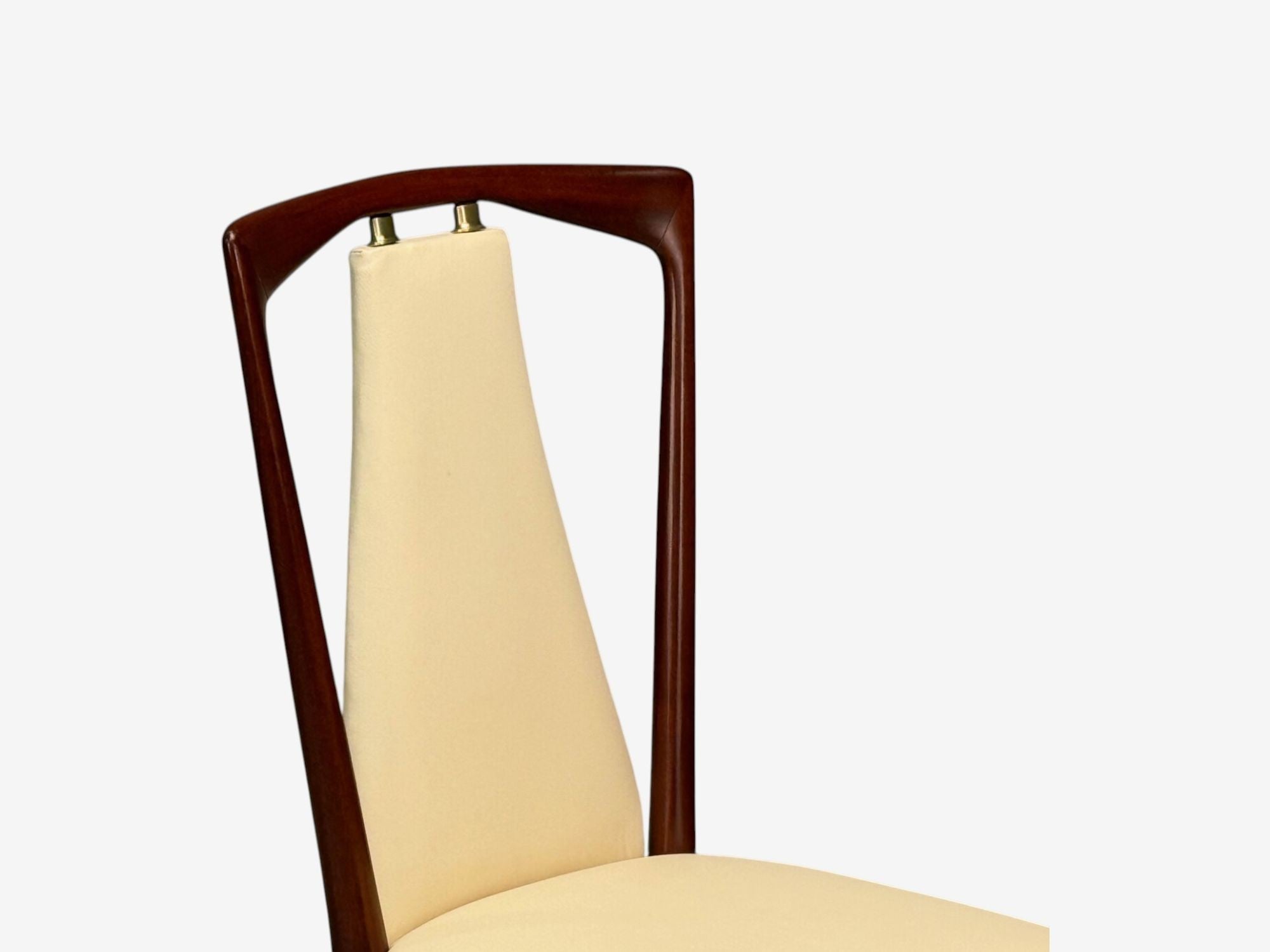 Osvaldo Borsani attr., Mahogany, Brass, Leather, Dining Chairs, Italy, 1950s