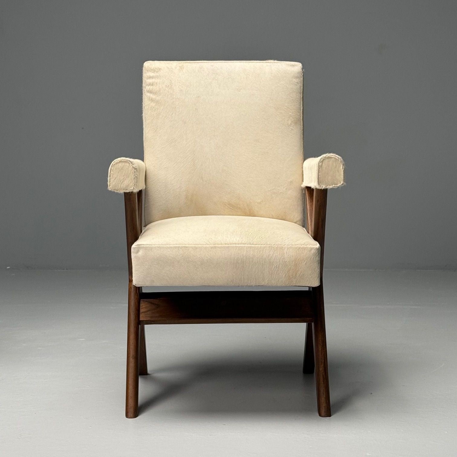 Pierre Jeanneret, French Mid-Century Modern, Upholstered Arm Chairs, Cowhide