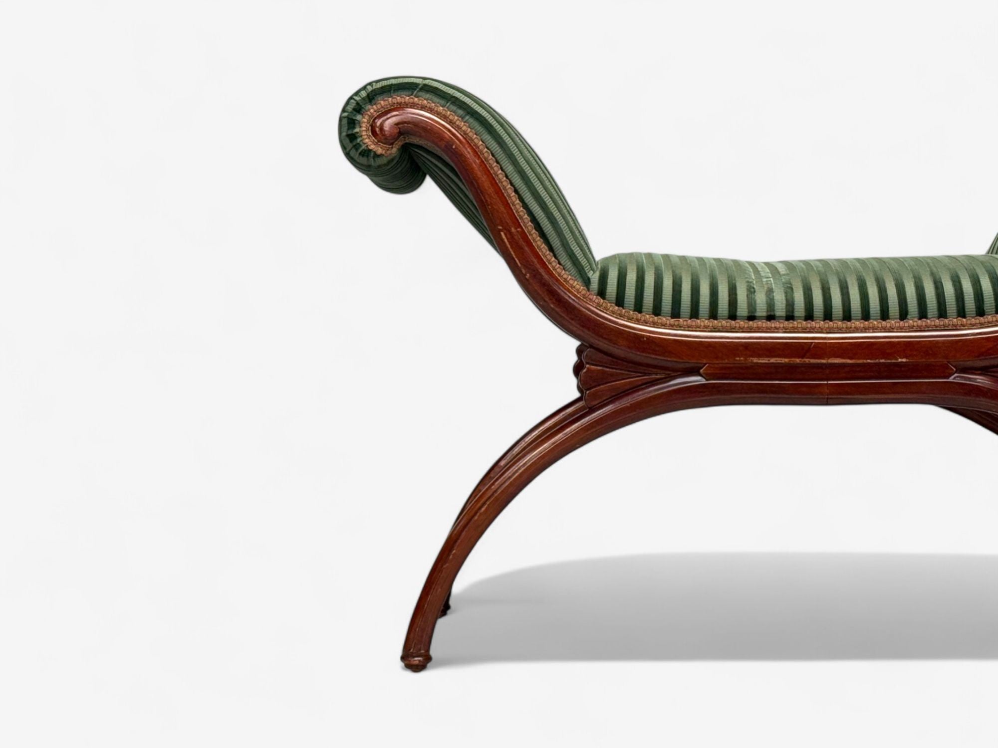 Hollywood Regency Style, Stained Wood, Green Fabric, Benches, USA, 1980s