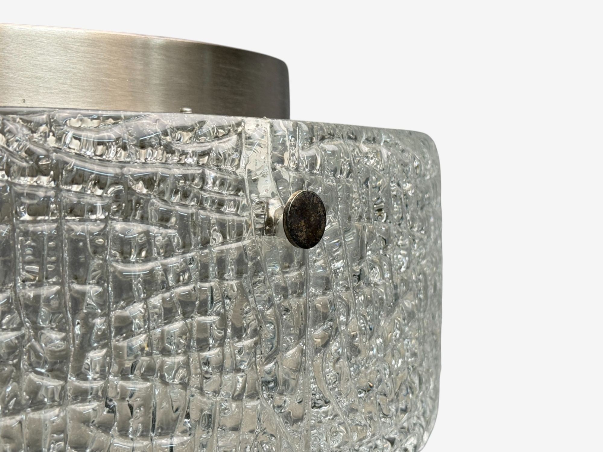 Kaiser Leuchten, Textured Glass, Nickel, Pendant Light, Germany, 1960s