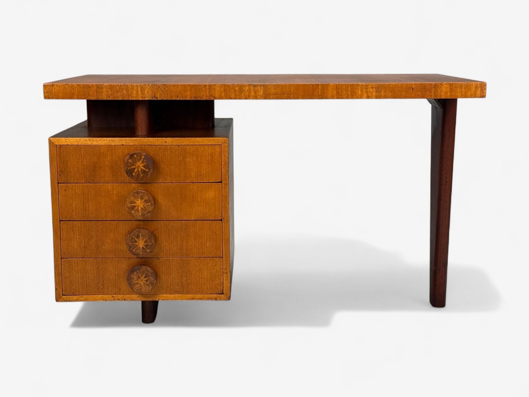 Andrew Szoeke, Satinwood, Oak, Writing Desk and Chair, USA, 1950s
