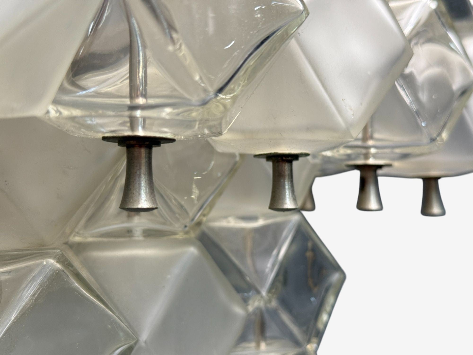 Venini Poliedri, Faceted Glass, Metal, Geometric Chandelier, Italy, 1950s