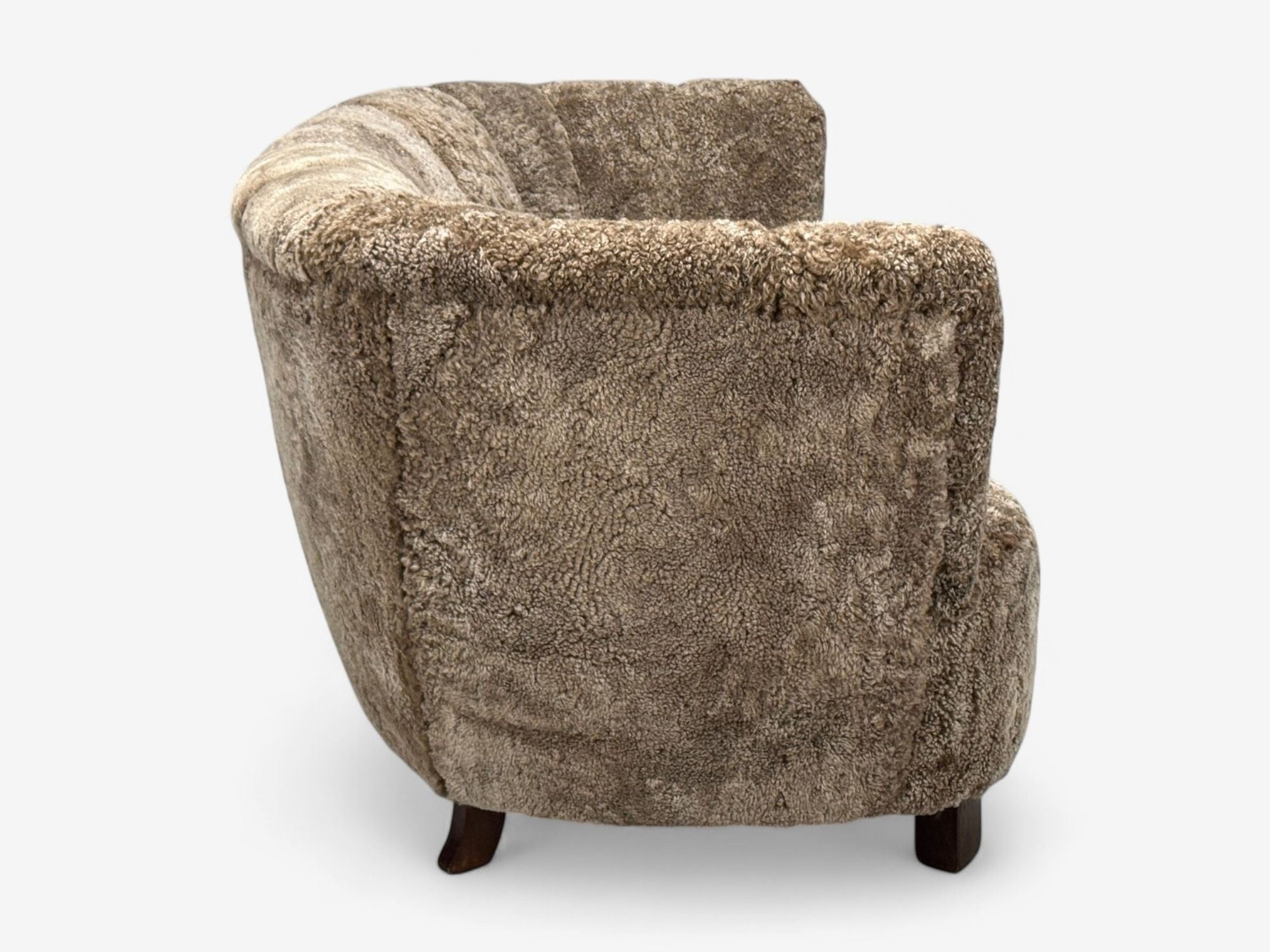 Danish Modern, Beechwood, Sahara Sheepskin, Banana Sofa, Denmark, 1940s