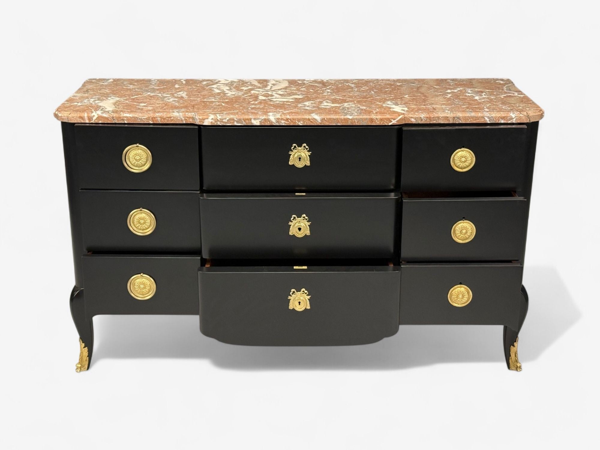 Maison Jansen, Mahogany, Bronze, Marble, Ebonized Commode, France, 1940s