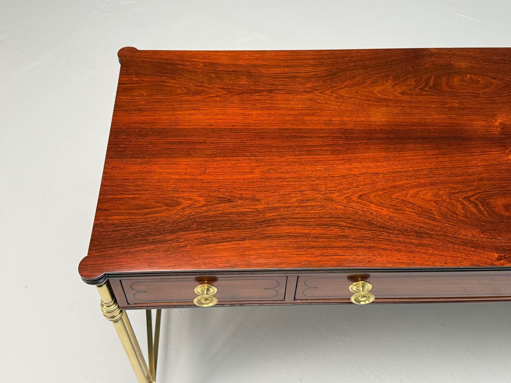 Kittinger, English Regency, Campaign Desk, Rosewood, Satinwood, Brass, USA 1950s
