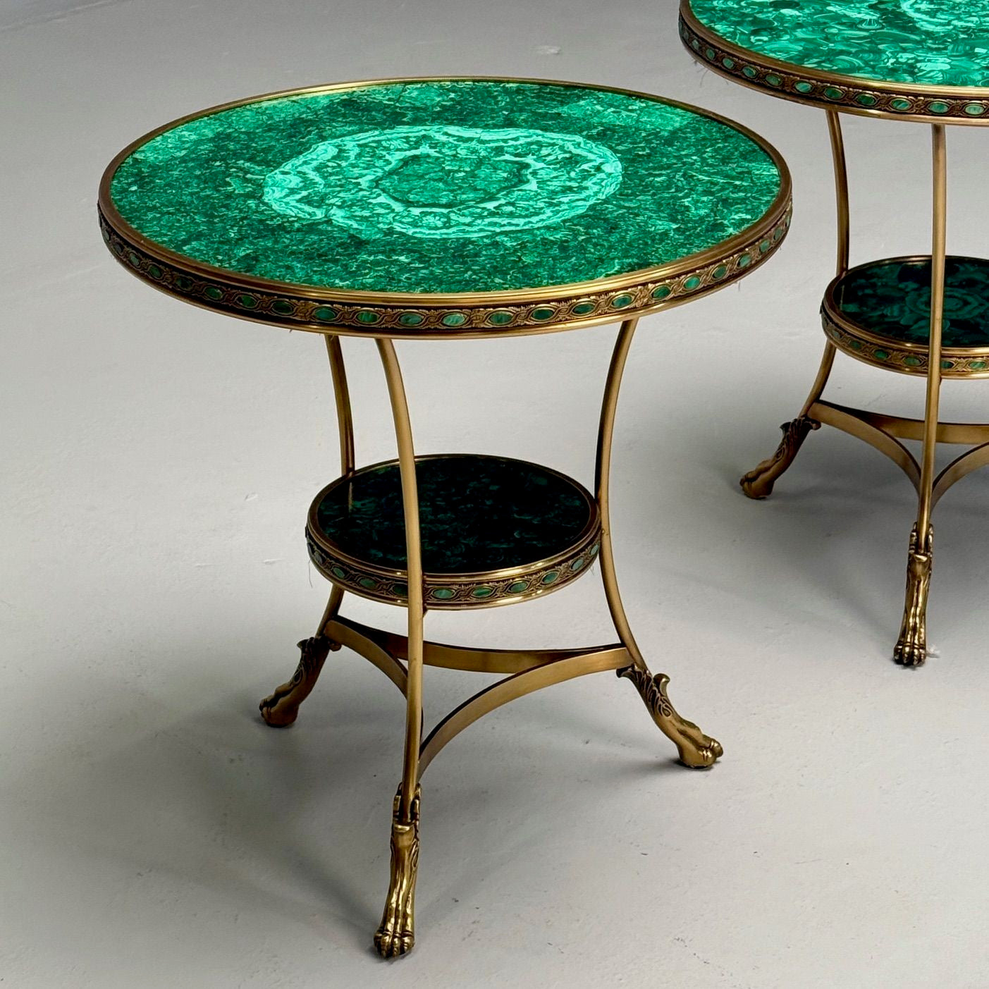 Louis XVI Style, Jeweled Gueridons, Malachite, Bronze, France, 20th C.