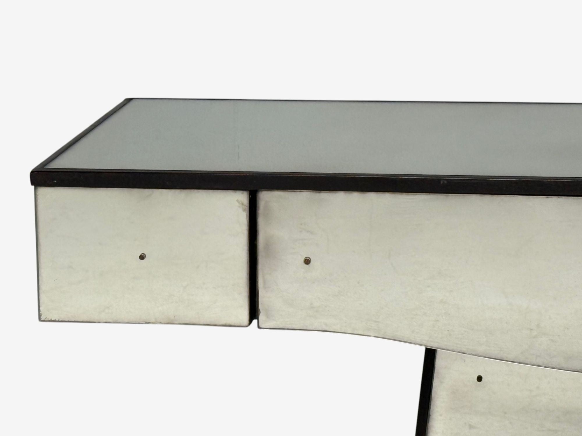 Art Deco Style, Mirrored Console Tables, Painted Wood, Distressed Glass