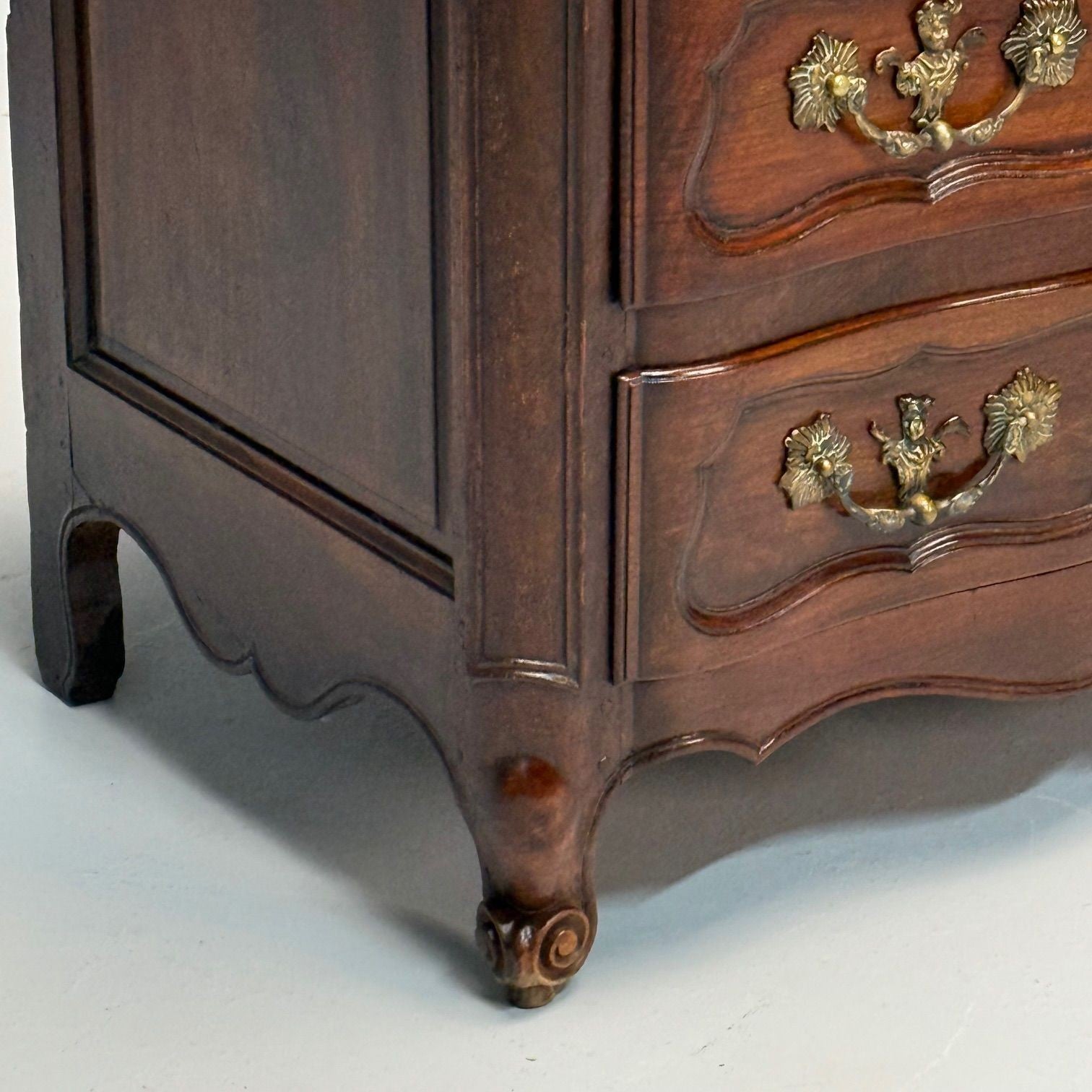 Baroque, French Louis XV, Provincial Cabinet, Walnut, Patinated Brass, 18th C.