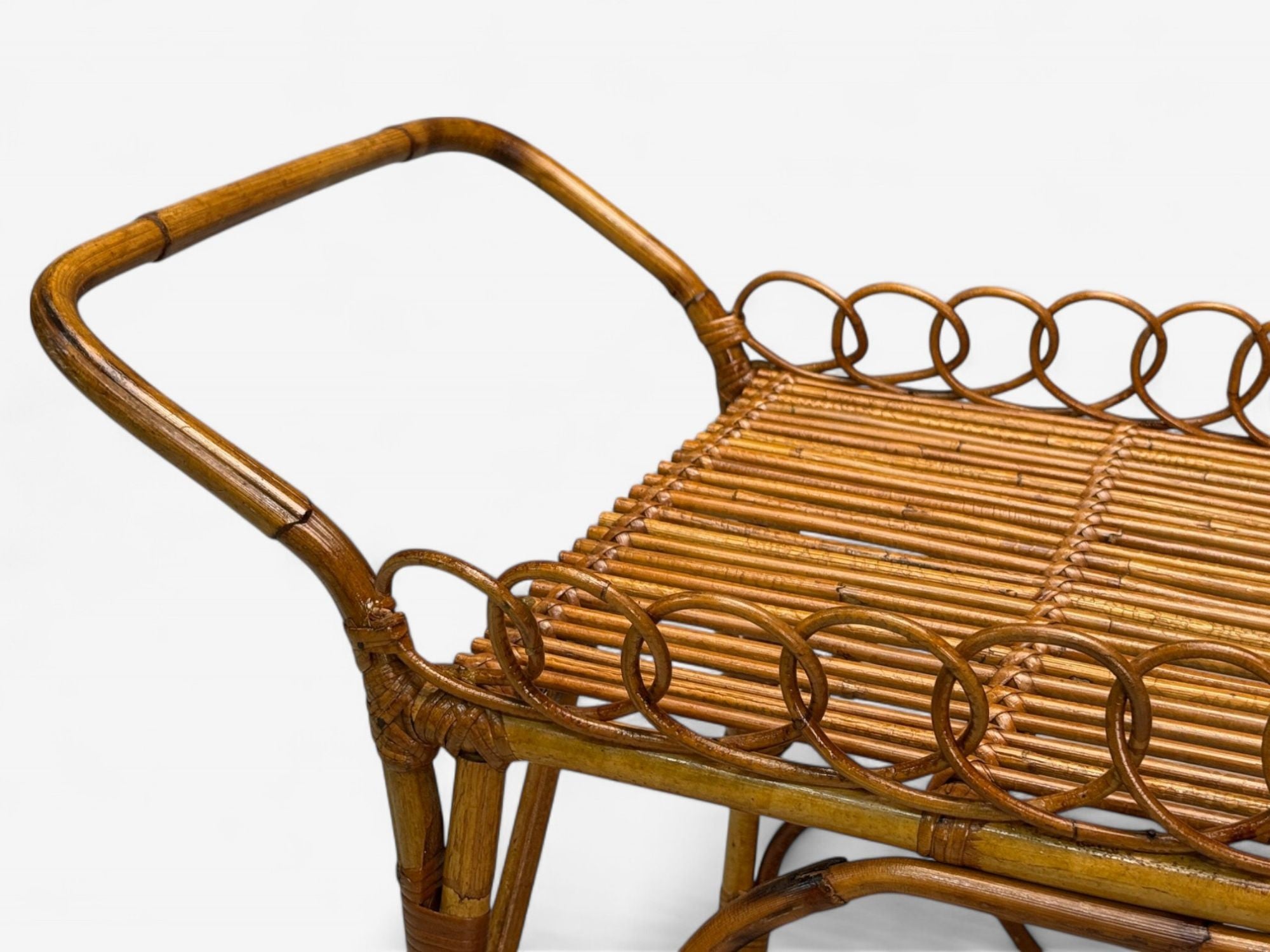 Italian Modern, Bamboo, Rattan, Metal, Bar Cart, Italy, 1960s