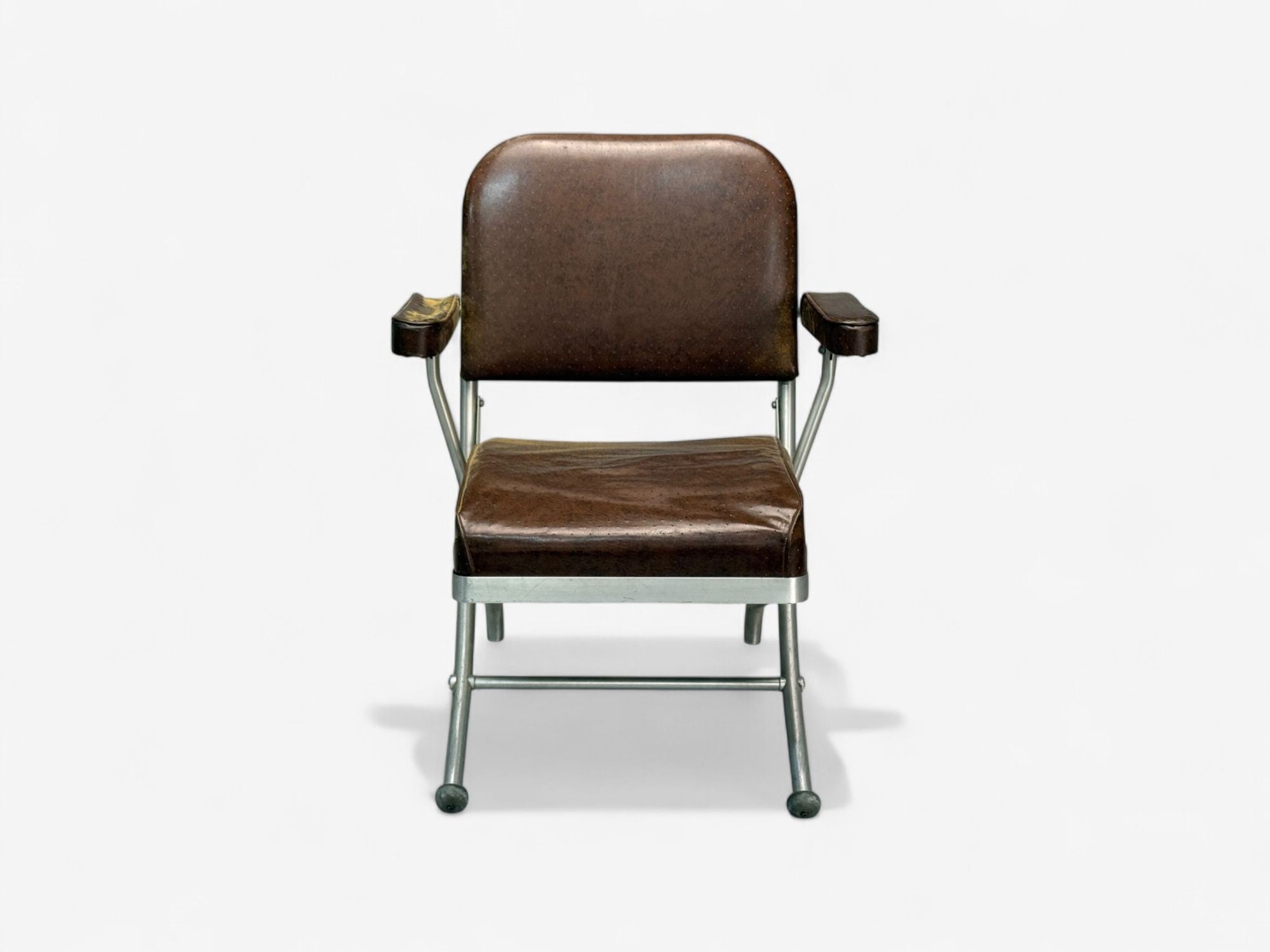 Warren McArthur, Brown Leather, Aluminum, Folding Chairs, USA c. 1935