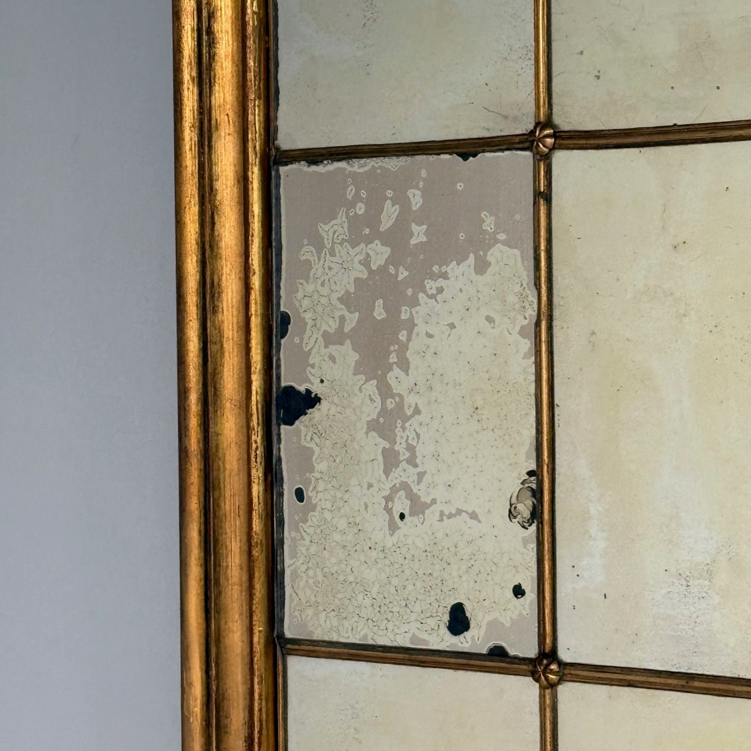 Louis XVI, Wall Mirrors, Giltwood, Antiqued Mirror, Fruitewood Motif 20th C.