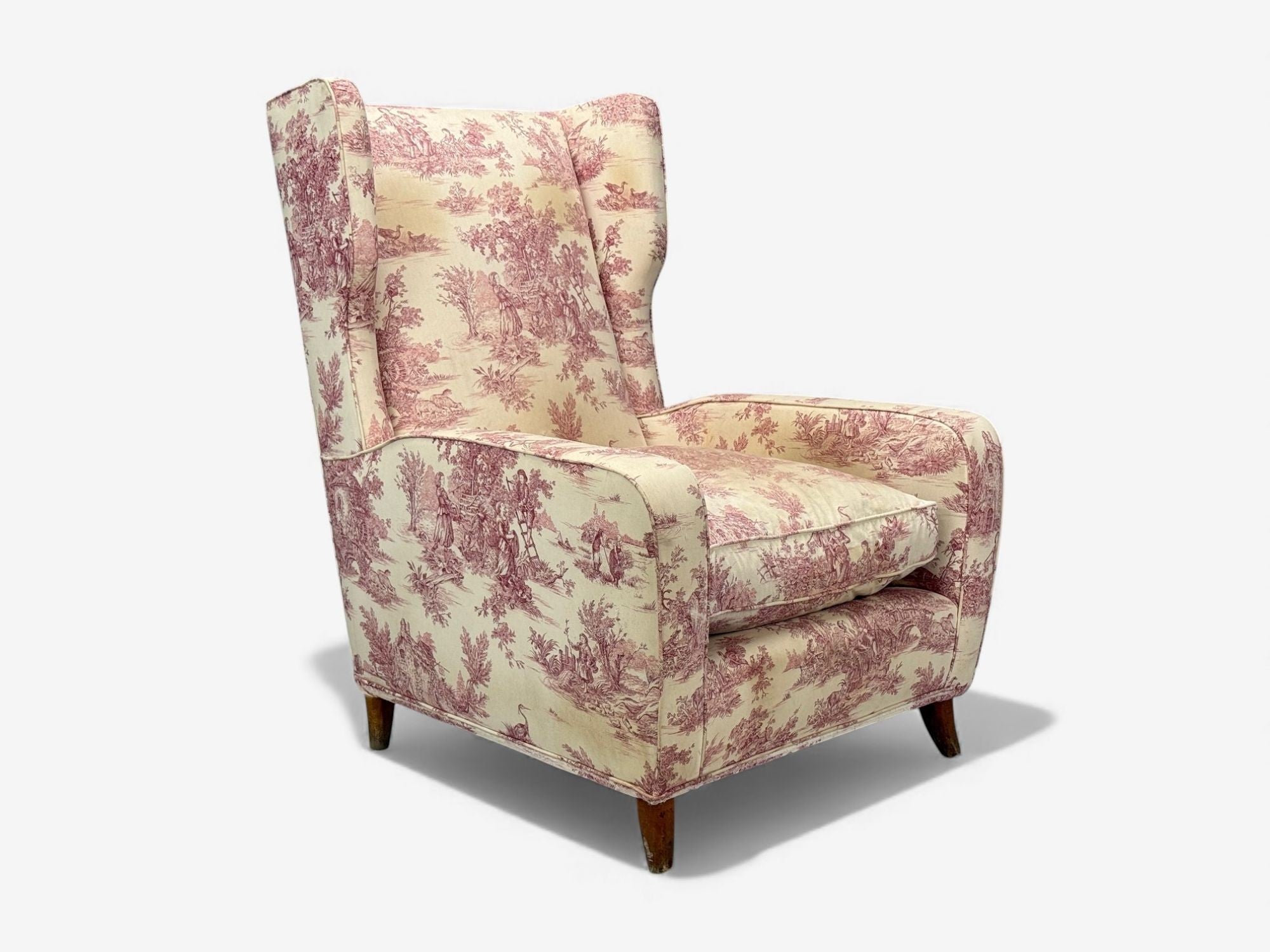 Italian Modern, Ashwood, Fabric, Large Wingback Chairs, Italy, 1950s