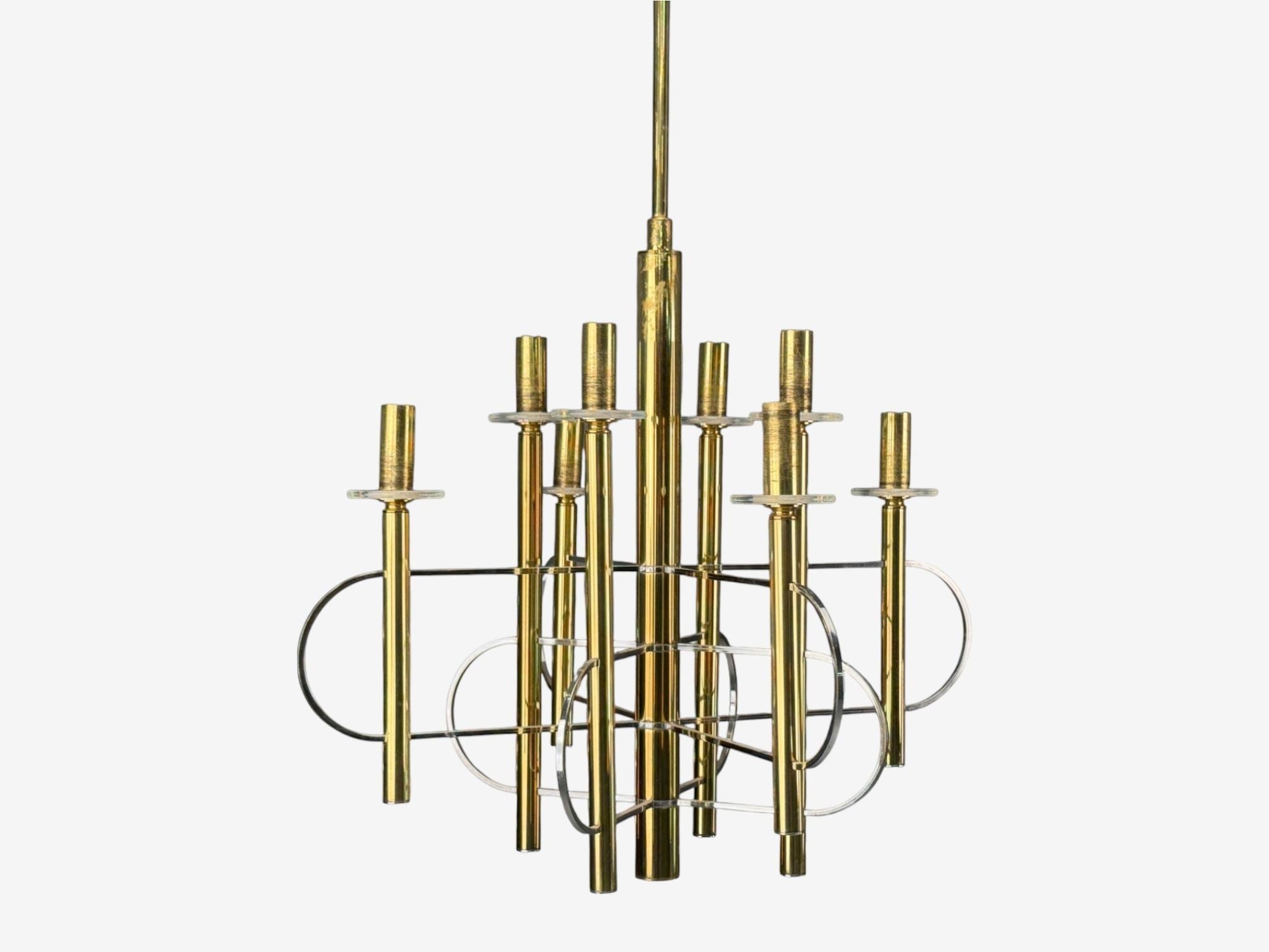 Gaetano Sciolari, Brass, Metal, Glass, Pendant Lights, Italy, 1970s