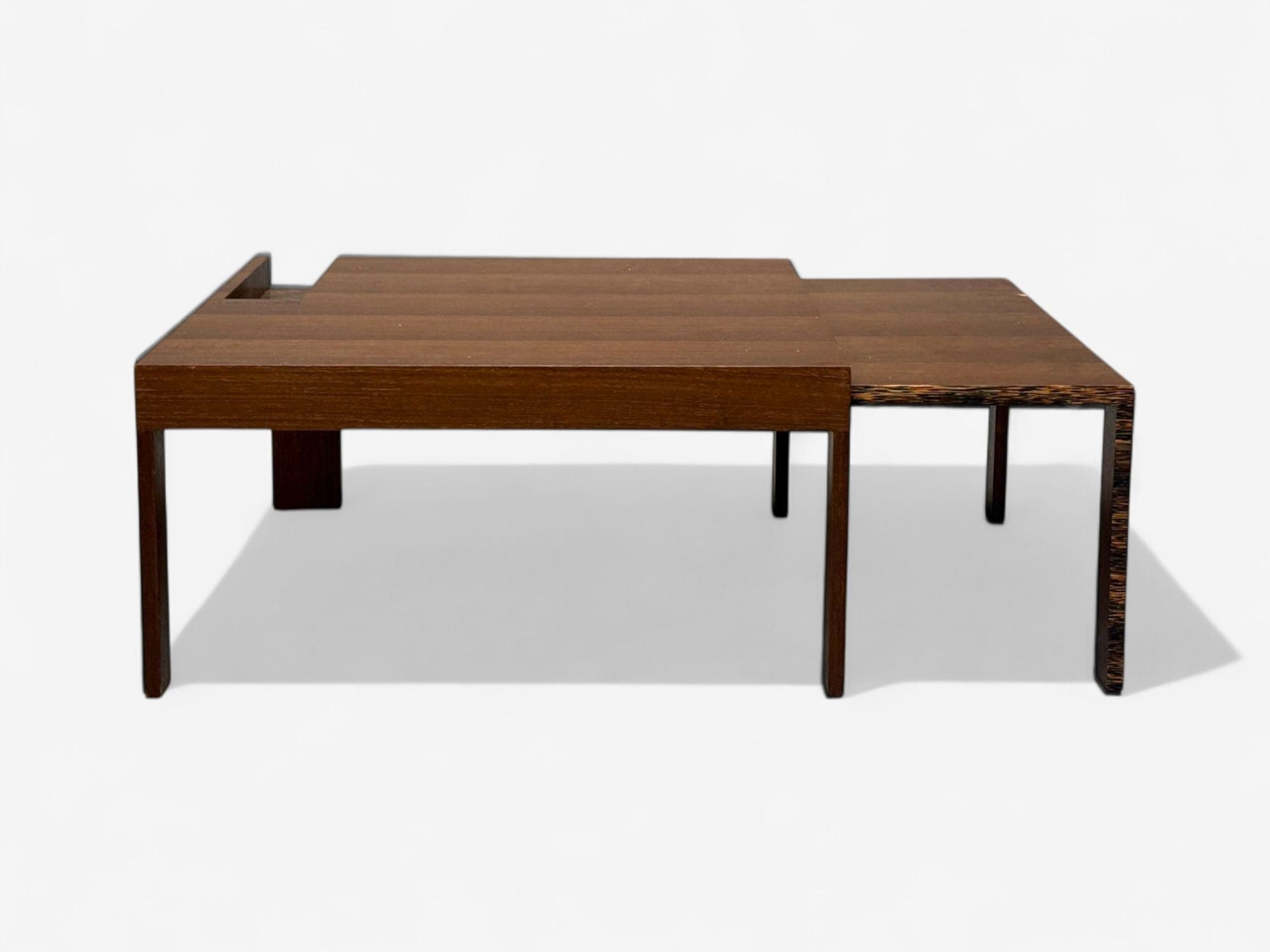 French Art Deco, Wood, Palm Veneer, Expandable Coffee Table, France, 1960s