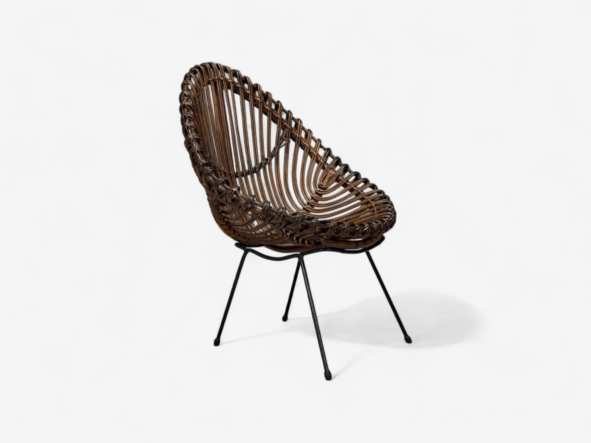 Italian Modern, Metal, Bamboo, Rattan, Lounge Chairs, Italy, 1950s