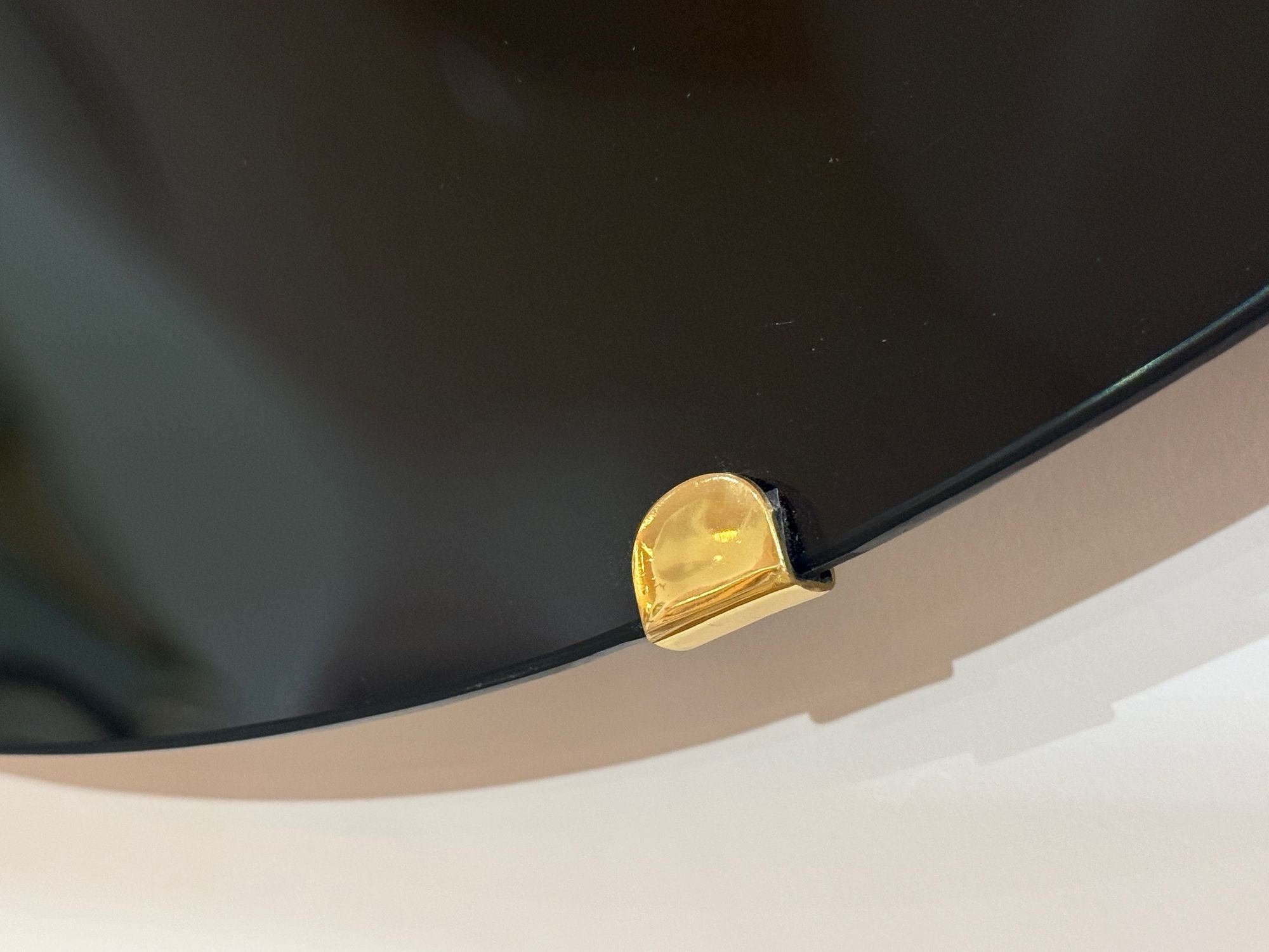 Contemporary, Concave Glass, Brass, Black Modern Space Age Wall Mirror