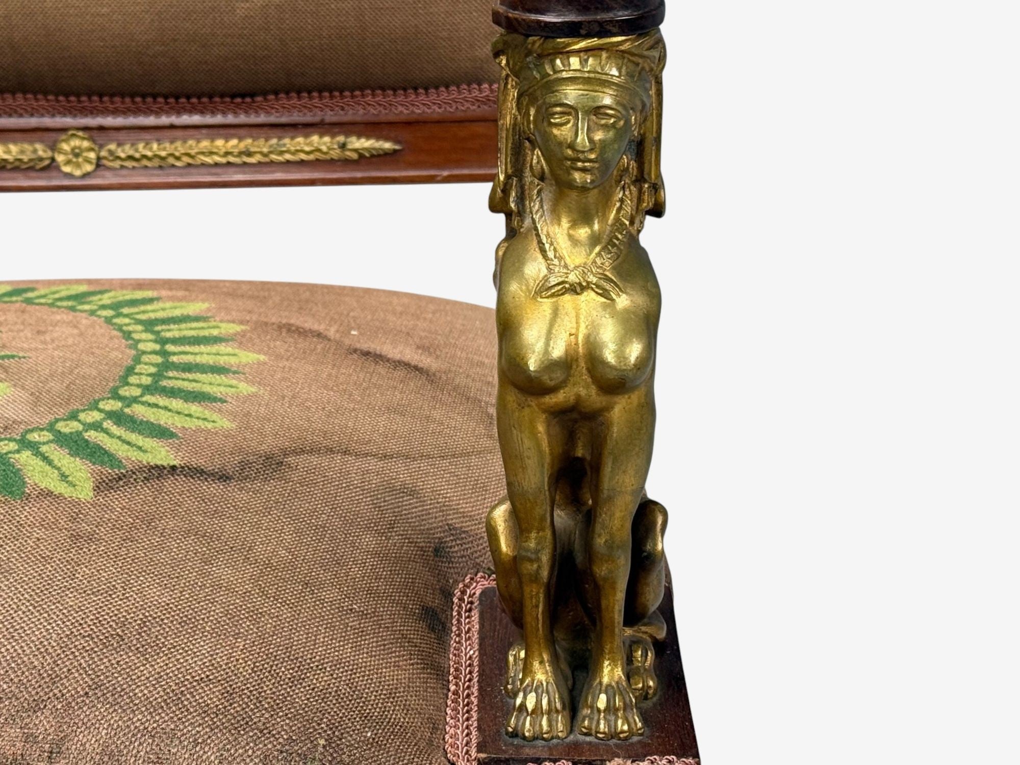 French Empire Revival, Bronze, Mahogany, Tapestry, Armchairs, France, 19th c.