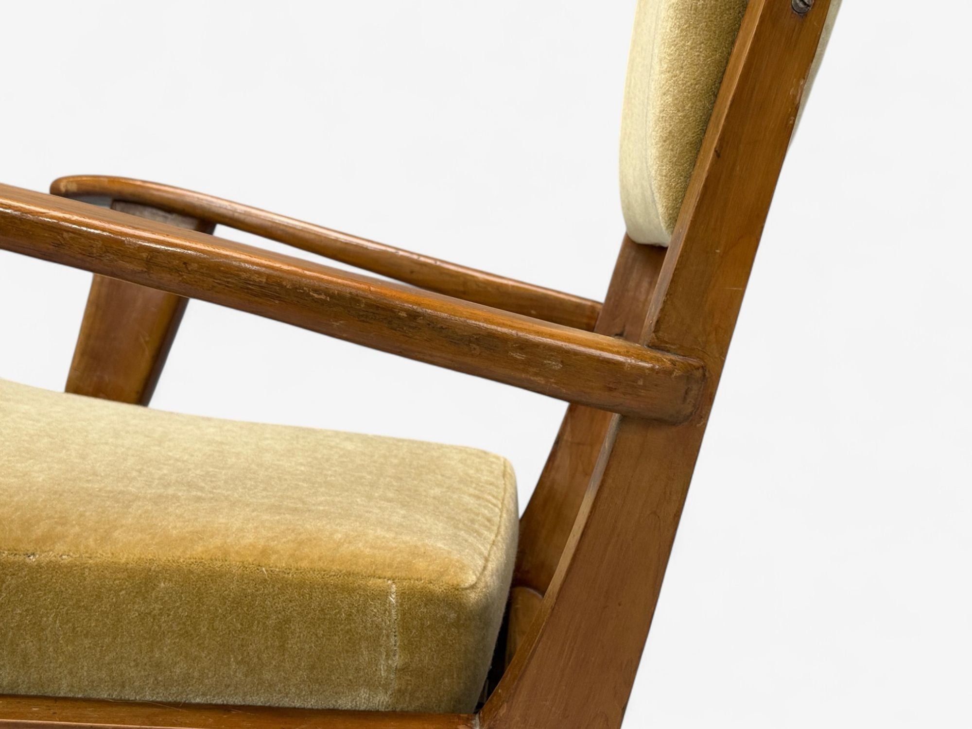 Italian Modern, Stained Wood, Camel Mohair, Lounge Chair, Italy, 1950s