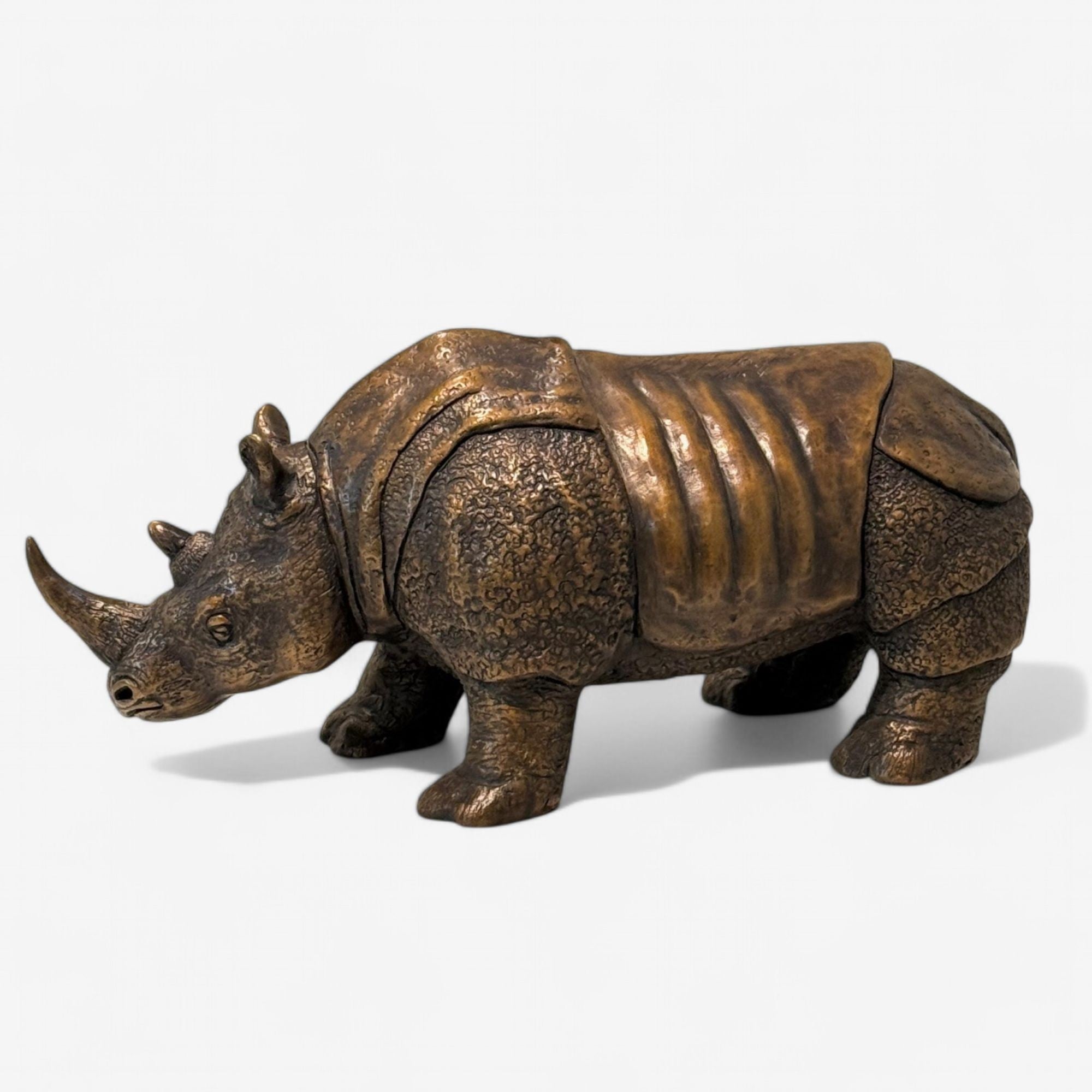 Modern Asian Rhino Sculpture, Hot Cast Bronze, American, 21st C.